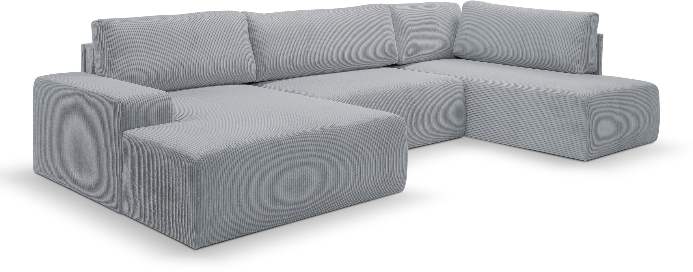 WERK2 Wohnlandschaft »Rotterdam-U, U-Form, in kuschelweichem Cord oder Breitcord«, Design Sofa mit Schlaffunktion & Bettkasten, Cord, Grau