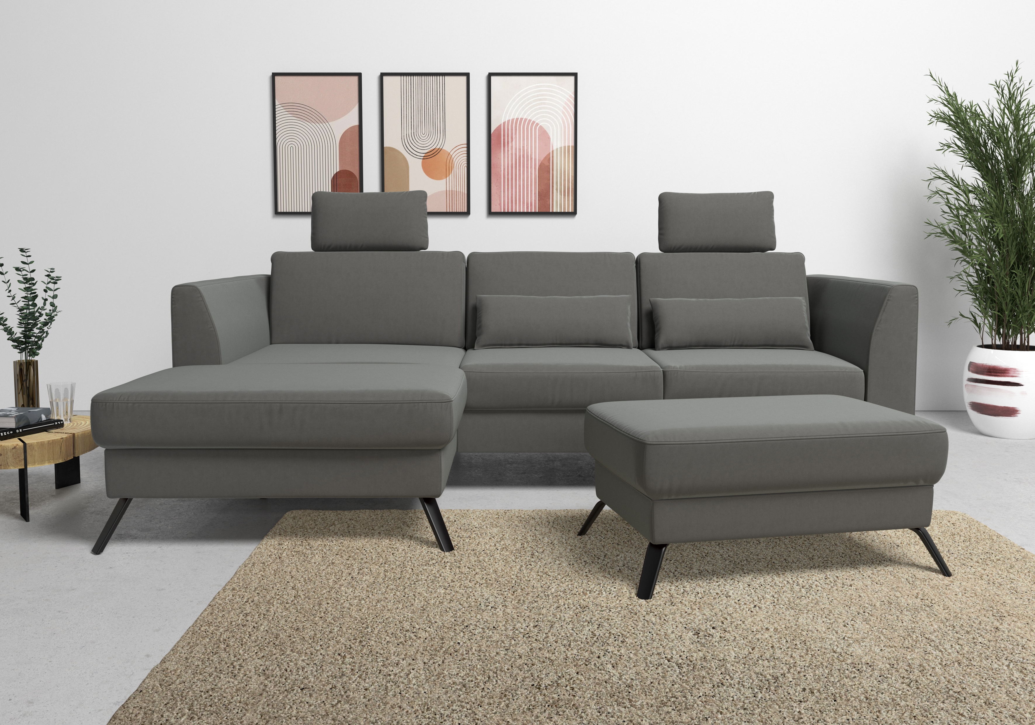 sit&more Ecksofa "Olsen L-Form" inklusive Sitztiefenverstellung, optional Schlaffunktion, 15cm hoch