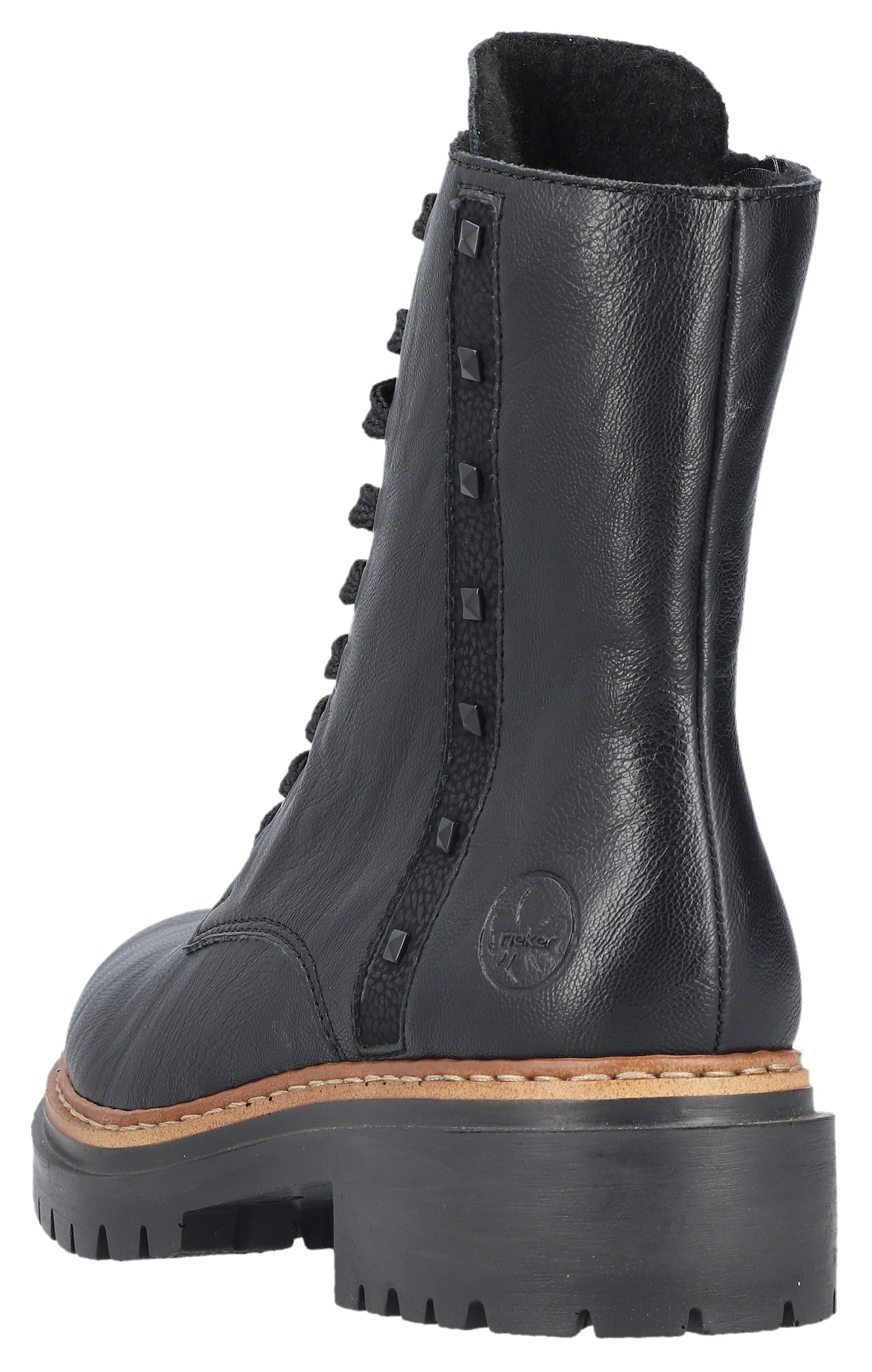 Rieker Schnürstiefelette, Schnürboots, Blockabsatz, Innenreißverschluss und Nietenverzierung