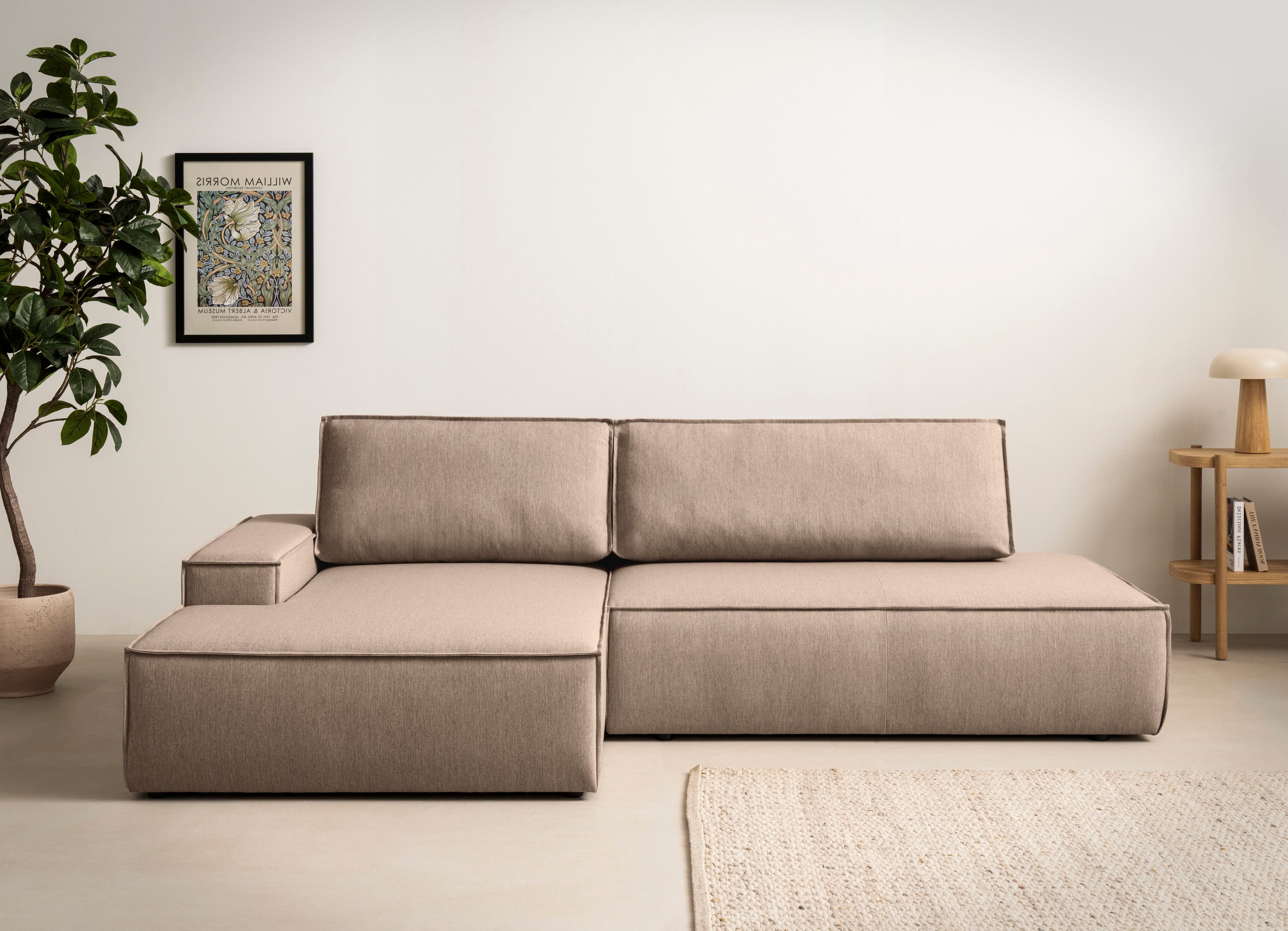 Home affaire Ecksofa »SHERWOOD, Schlafsofa in L-Form offen (275cm), Cord, Leinenoptik«, Schlaffunktion und Bettkasten, Kedernaht, hoher Sitz- & Liegekomfort