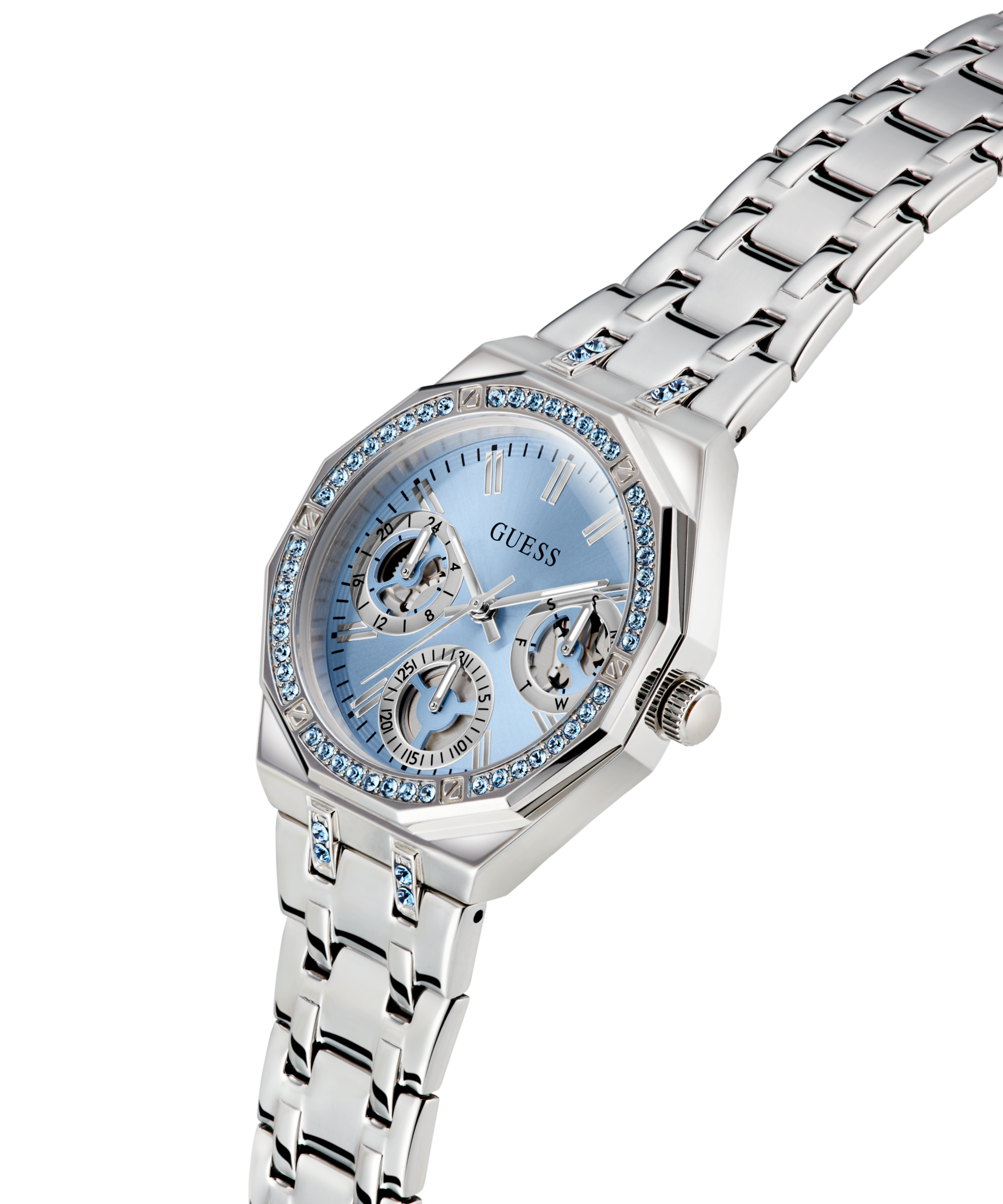 Guess Multifunktionsuhr »QUINN«, Quarzuhr, Armbanduhr, Damenuhr, Edelstahlarmband, Datum