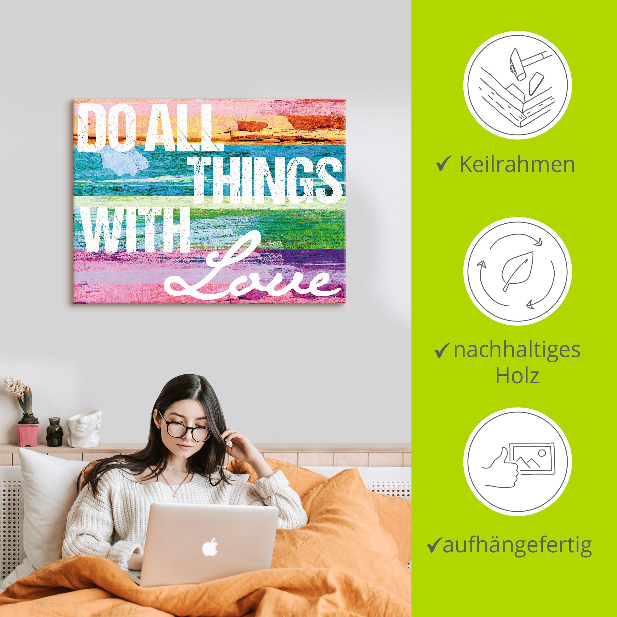 Artland Wandbild »Tu alles mit Liebe«, Sprüche & Texte, (1 St.), als Alubild, Outdoorbild, Leinwandbild, Poster in verschied. Größen