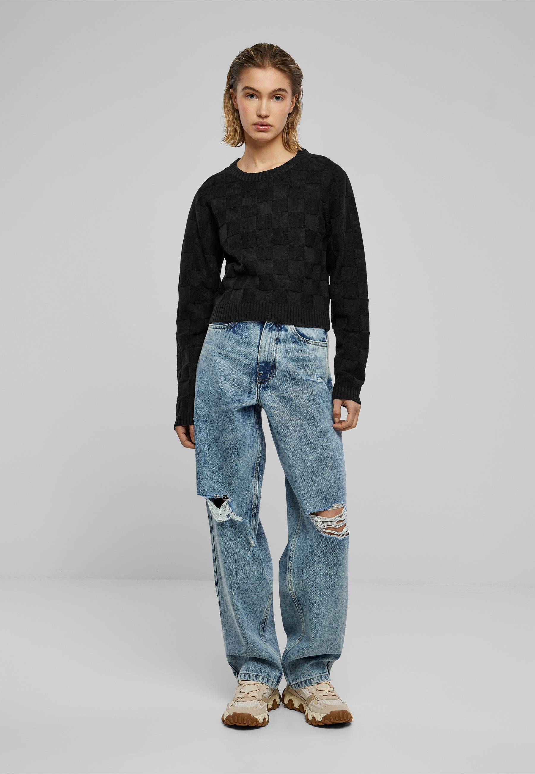 URBAN CLASSICS Sweatshirt »Urban Classics Damen Ladies Check Knit Sweater«, 1 Stk.
