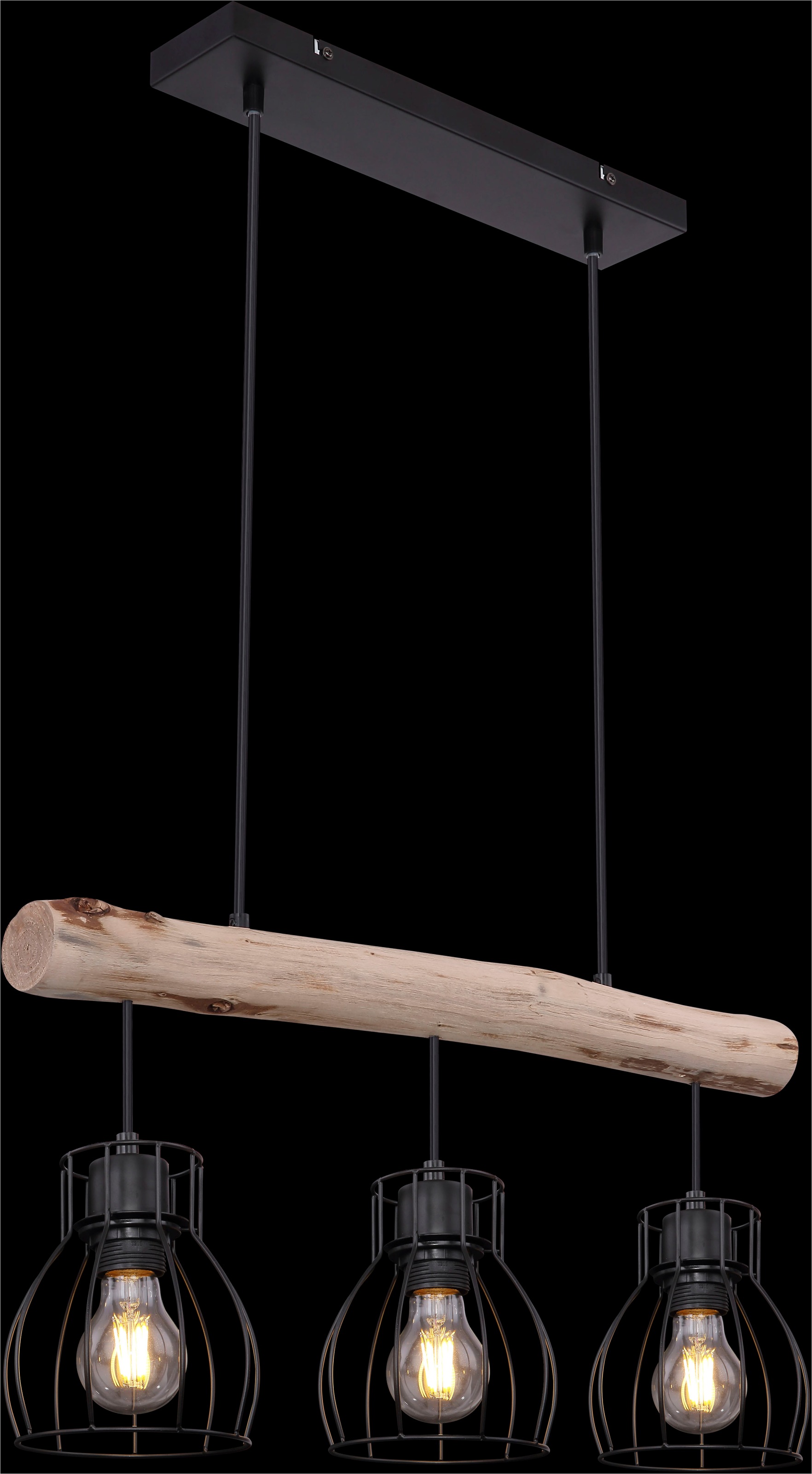 GLOBO LIGHTING Hängeleuchte »MINA« E27 1 Stk. Wohnzimmerleuchte schwarz/Holz, höhenverstellbar, E27