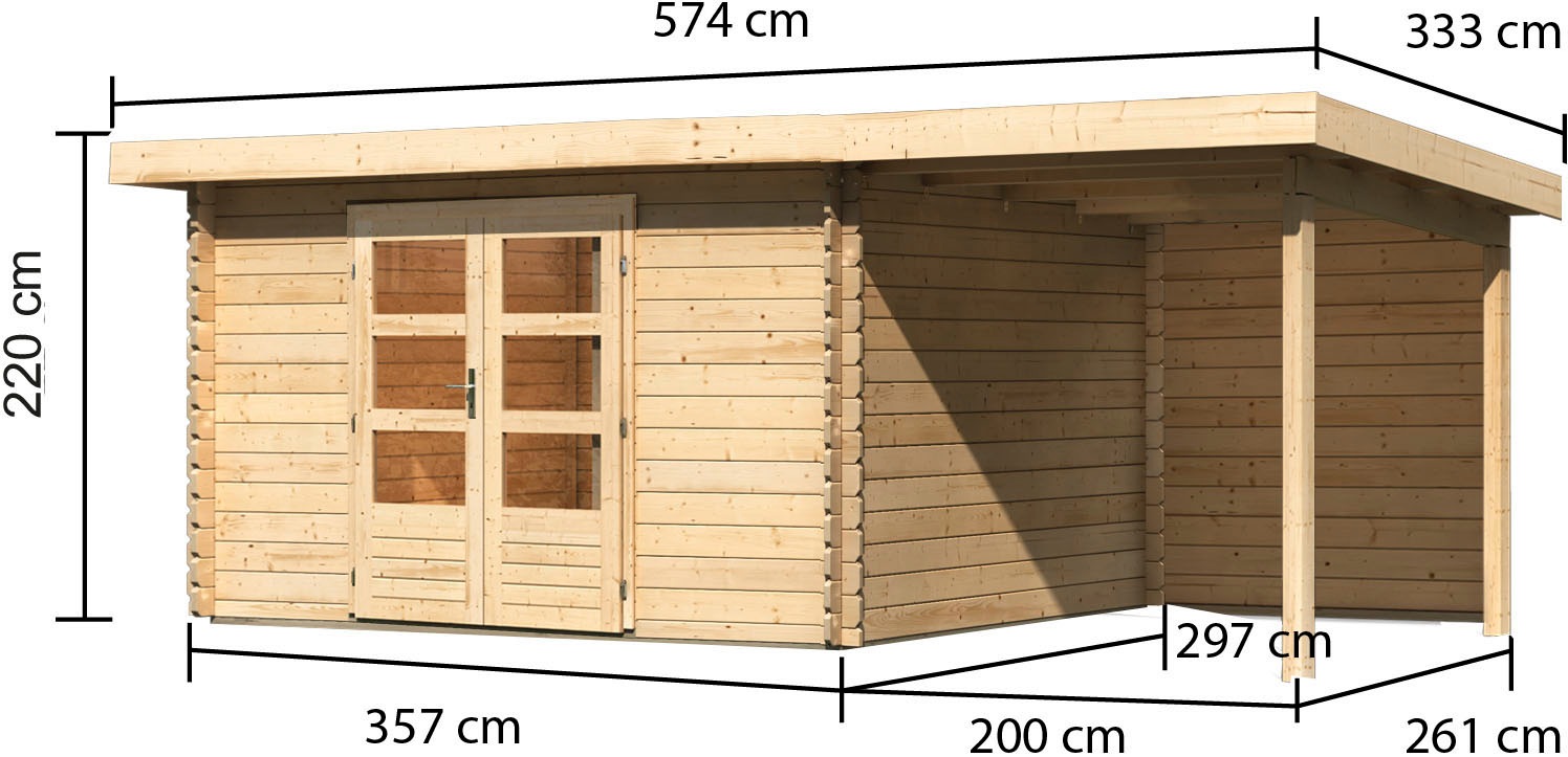 Karibu Gartenhaus »Schloßsee 7«, (Set), mit Anbaudach und Rückwand