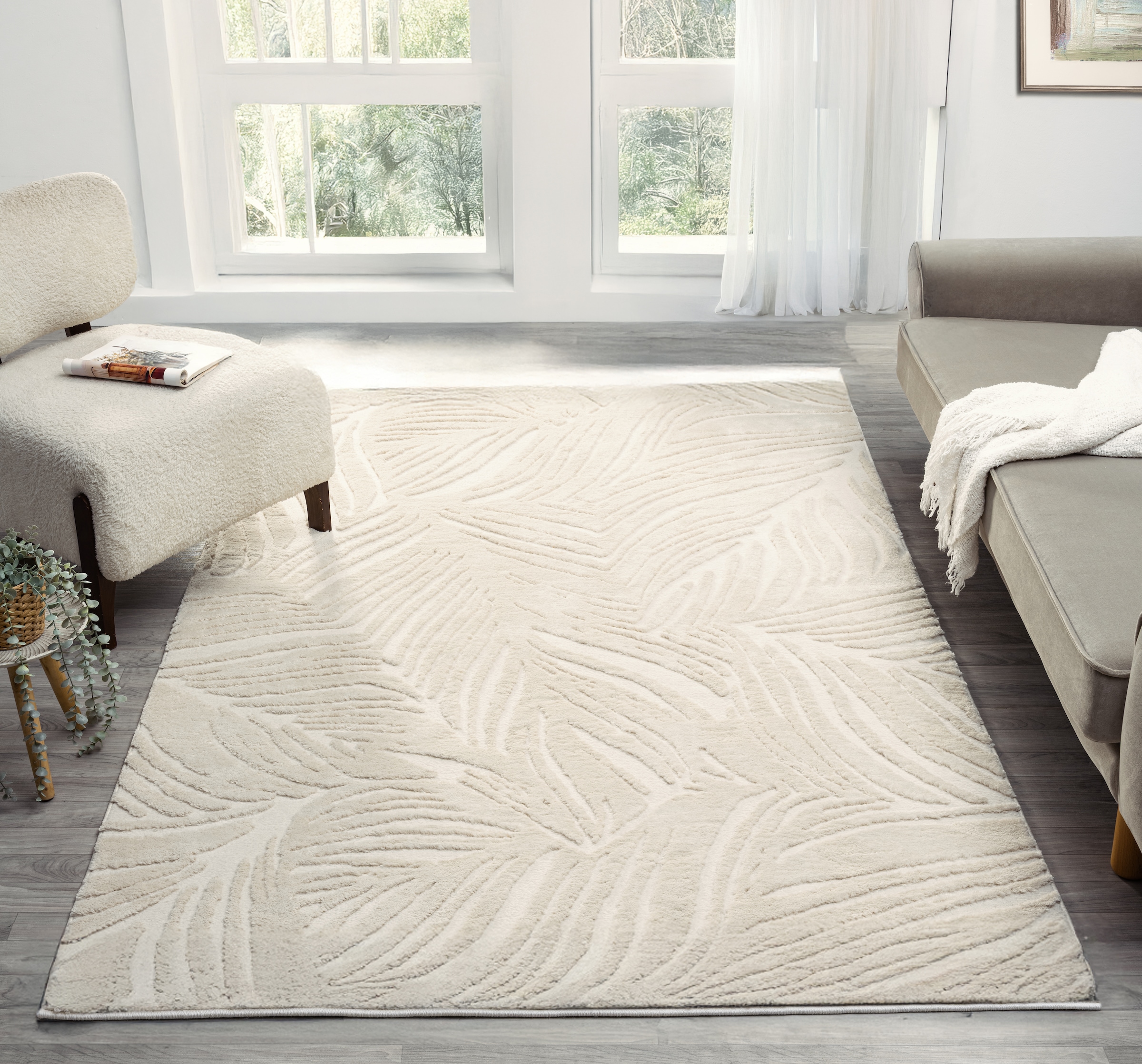 OTTO home Teppich »Samia, Hoch-Tief-Struktur«, rechteckig, 19 mm Höhe, leichter Glanz, Floral, Blätter, Modern, Wohnzimmer, Schlafzimmer