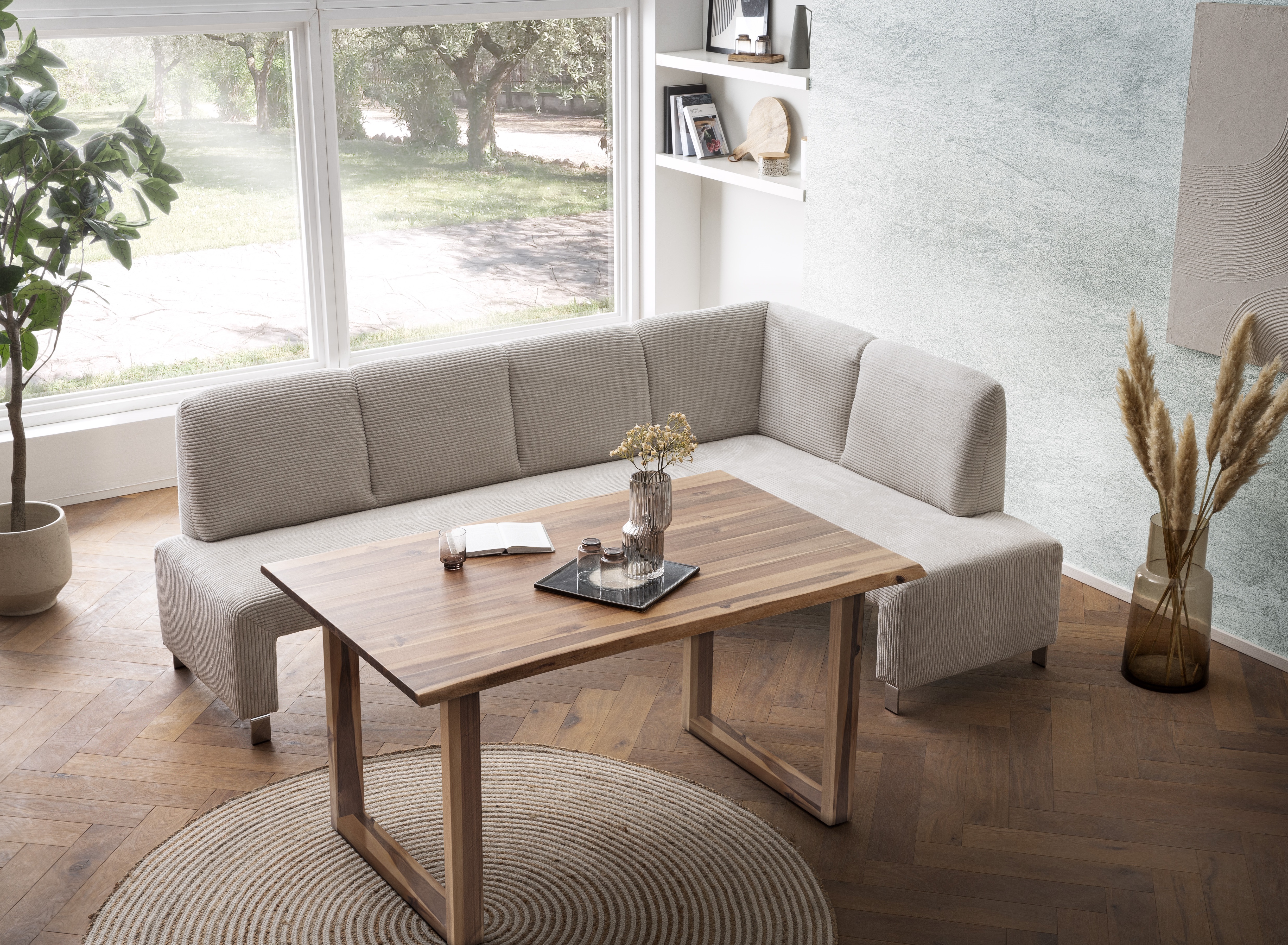 exxpo - sofa fashion Eckbank "Intenso, viele Bezugsstoffe Cord, Struktur 243/158 cm (B/T)" hohe Bodenfreiheit, frei im Raum stellbar, hoher Sitzkomfort