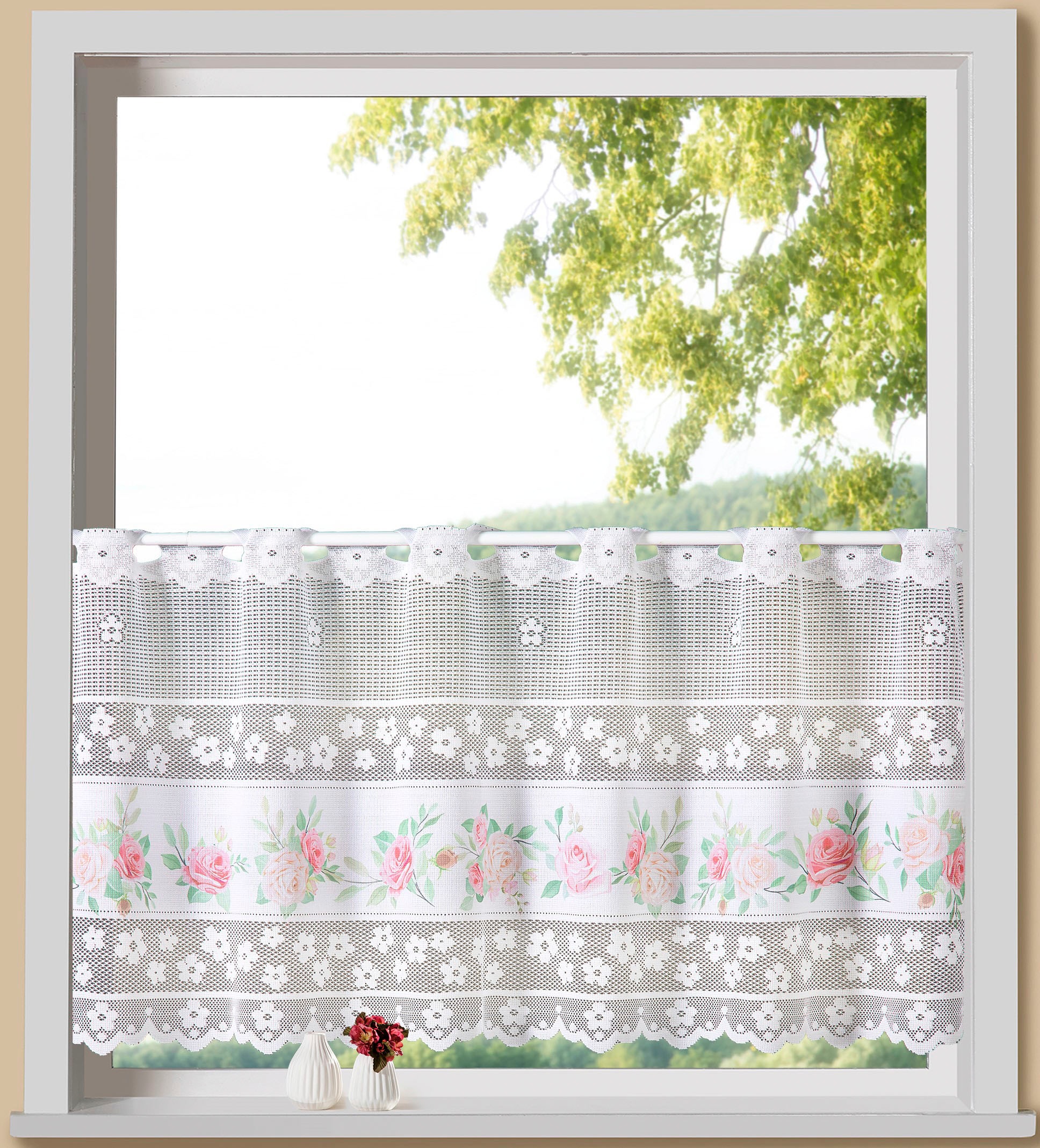 Weckbrodt Scheibengardine "Rosen" Stangendurchzug 1 Stk. tlg. Bistro, Jacqu günstig online kaufen