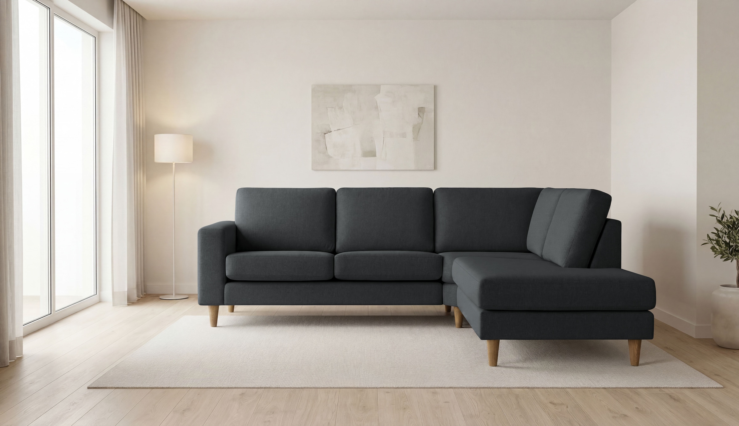 Ecksofa OTTO HOME, B:230cm H:87cm T:218cm, grau, 100% polyester, Wohnzimmer, Sofas, "Tvinno", im skandinavischen Stil, L-Form, mit Massivholzfüßen,