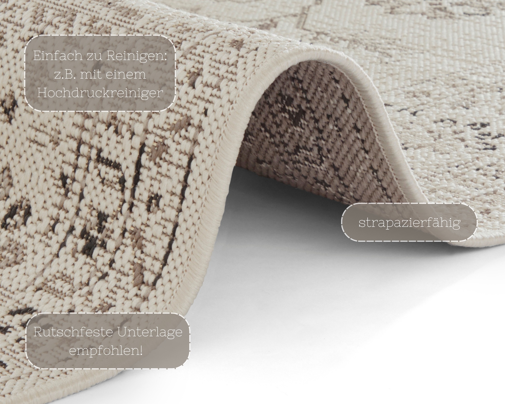 Teppich NORTHRUGS "Navarino" Gr. 2, beige (creme, taupe), B:80cm H:8mm L:150cm, Polypropylen (PP), Teppiche, Teppich, In-& Outdoor, Teppich, Vintage, Orientalisch, Balkon, Wohnzimmer 3