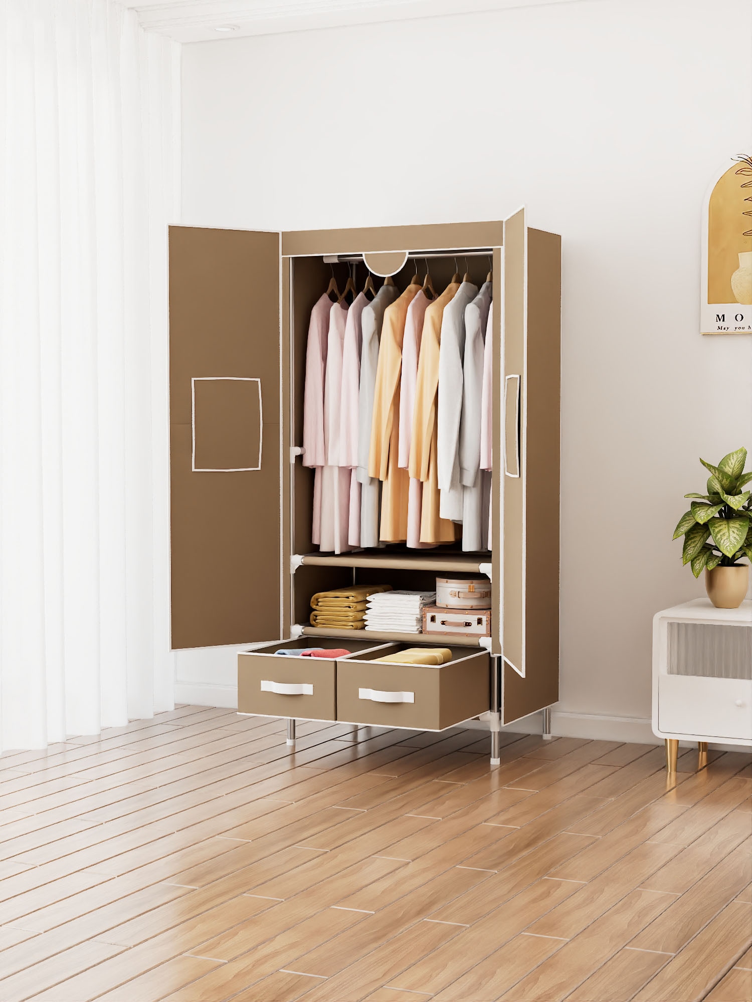 INOSIGN Kleiderschrank »Stockholm Stoffkleiderschrank Bestseller in diversen Ausführungen«, (Stabiler Schrank mit Türen und Schubladen in vielen Breiten), Schlafzimmer Garderobe Schrank Stoffkleiderschrank mit viel Stauraum