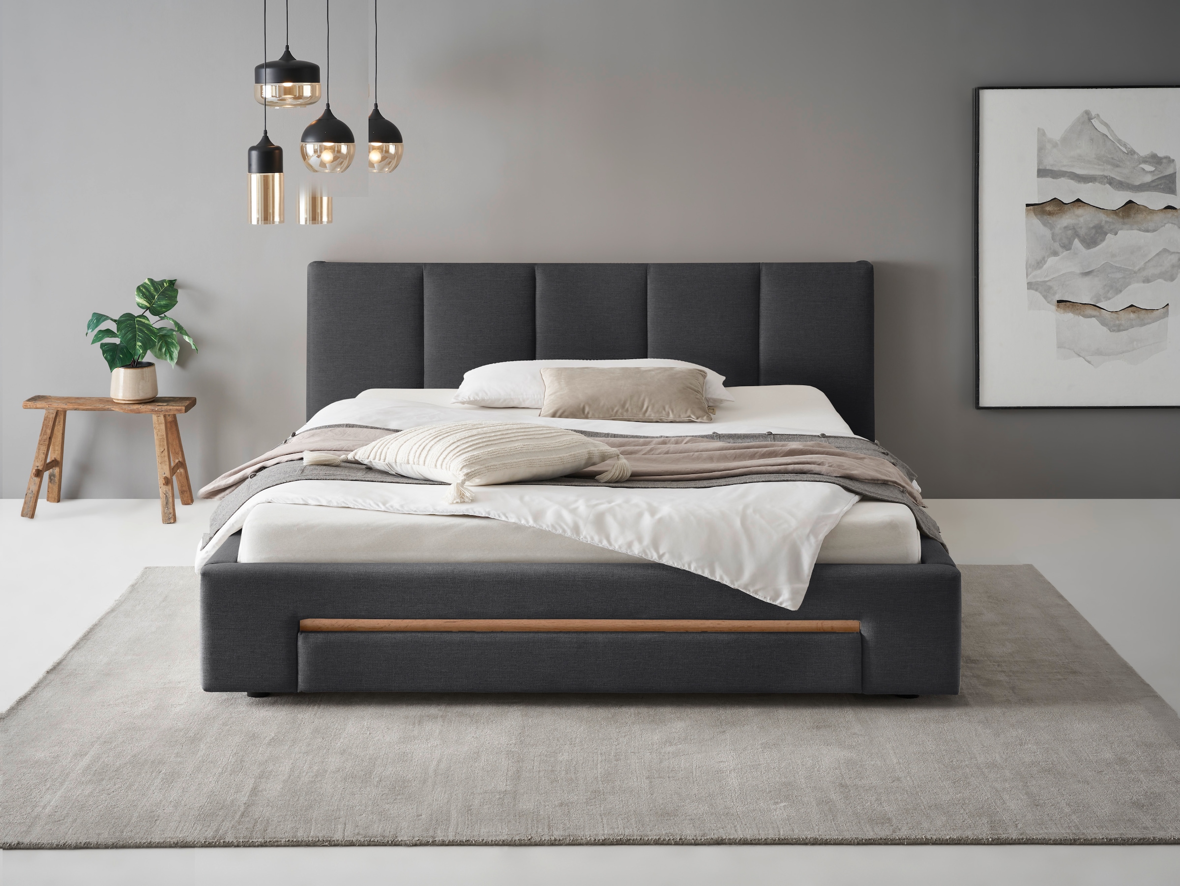 INOSIGN Polsterbett »CiTY/GiRON, Bettgestell mit Bettkasten, gepolstertes Stauraumbett«, mit Hundebett oder Stauraumschublade, Bezug Cord-oder Leinenoptik