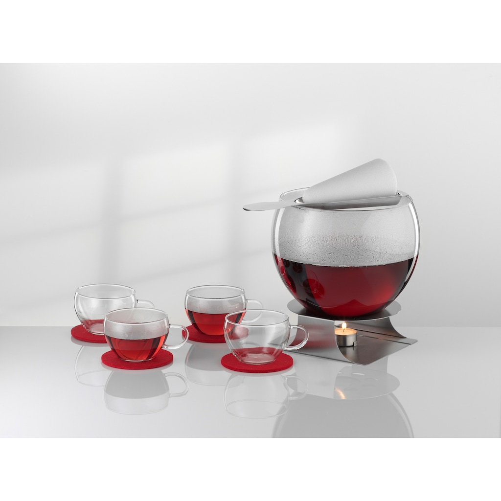 BOHEMIA SELECTION Bowle-Set, (Set, 11 tlg., 1 Bowlekörper-4 Bowletassen-4 Filzuntersetzer-1 Zuckerzange-1 Stövchen), (Feuerzangenbowle), Made in Europe