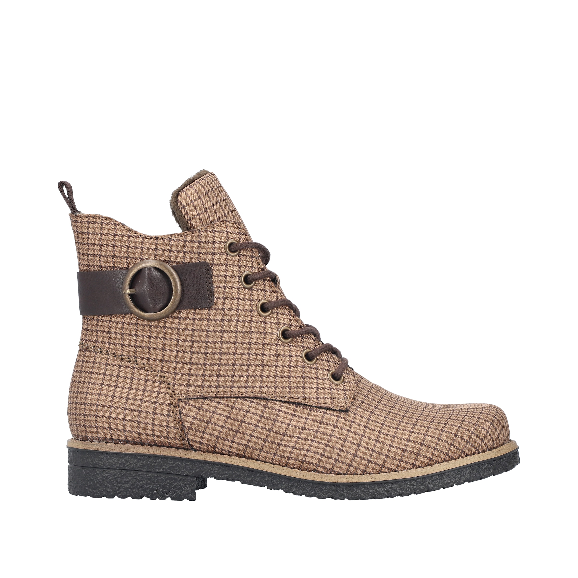 Rieker Schnürboots  Schnürstiefelette in Karo-Optik, mit Zierschnalle und Glitzerdetails