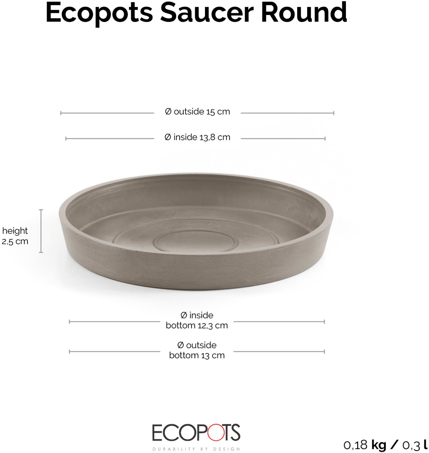 ECOPOTS Topfuntersetzer »Rund 15 Taupe« für innen und außen: frostsicher, bruchsicher und lichtbeständig