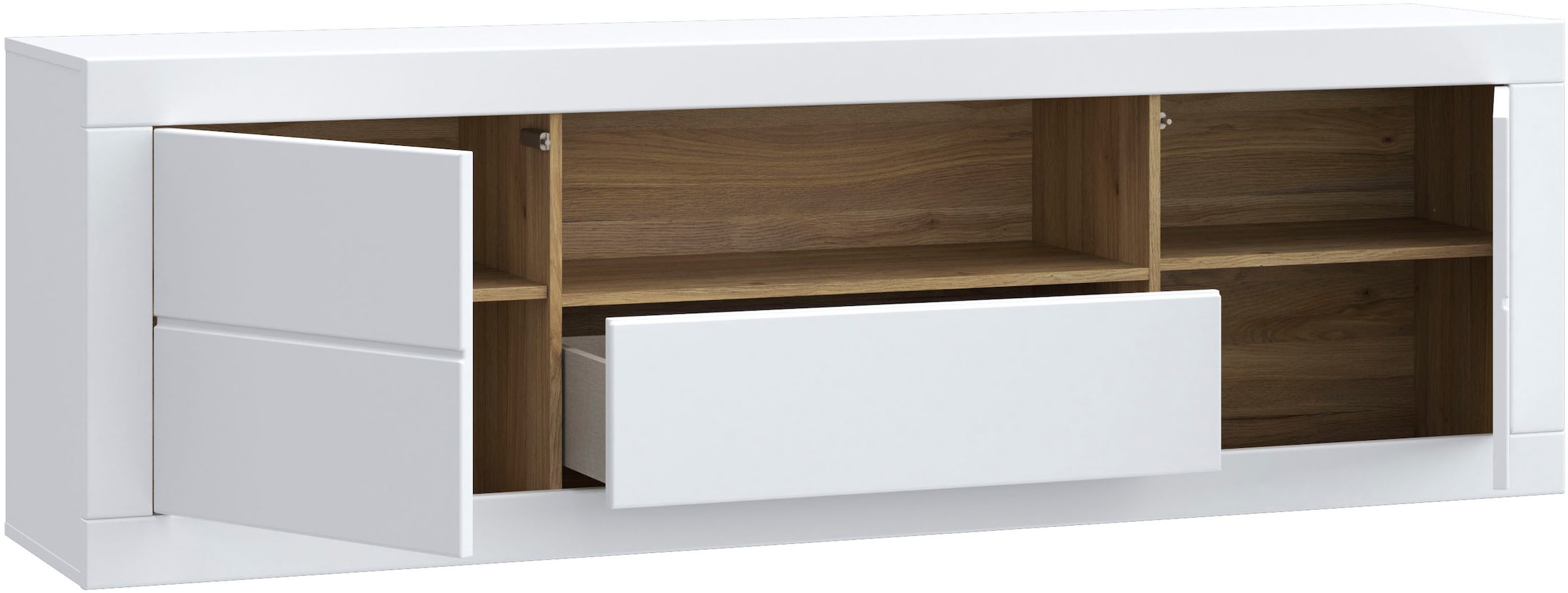FORTE Lowboard »LefkadasTV-Board, TV-Schrank«, TV-Board, viel Platz, Push to open, Grifflos, BxH= 195,4 x 61,6cm