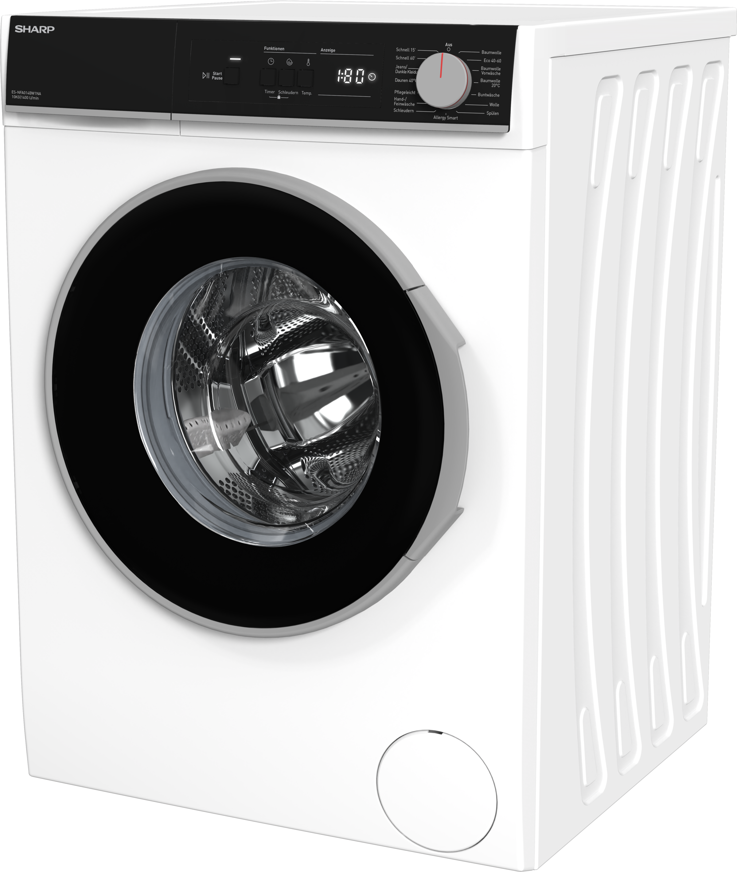 Sharp Waschmaschine Budget Class »ES-NFA014BW1NA-DE«, 10 kg, 1400 U/min, 10kg / A / AquaStop / Black panel and door-ring / White