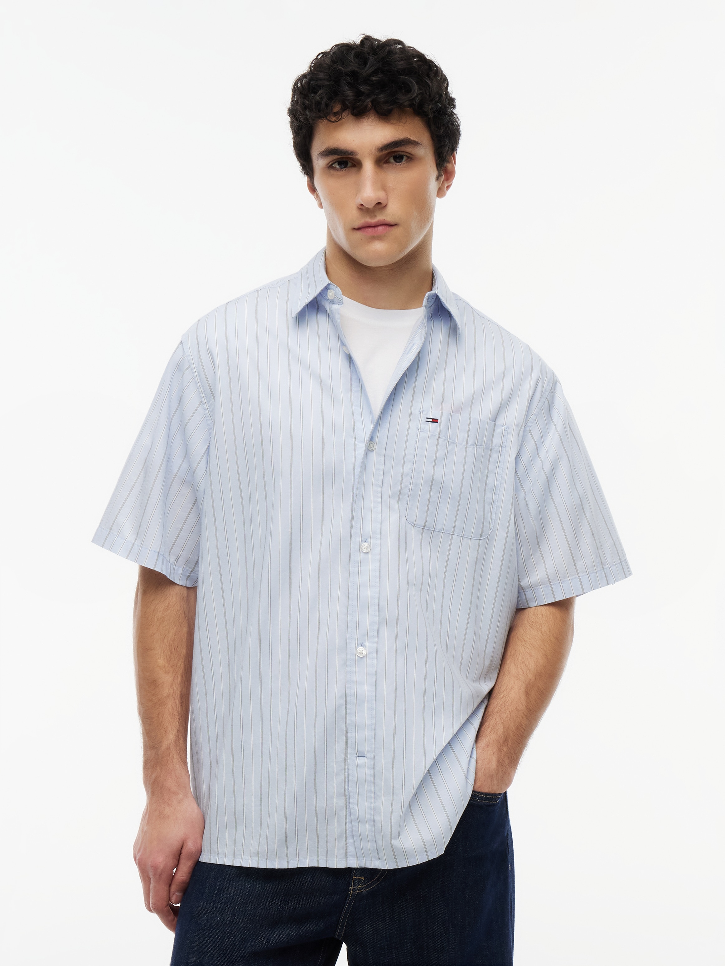 Tommy Jeans Kurzarmhemd "POPLIN STRIPE SHIRT" Relaxed fit mit Brusttasche