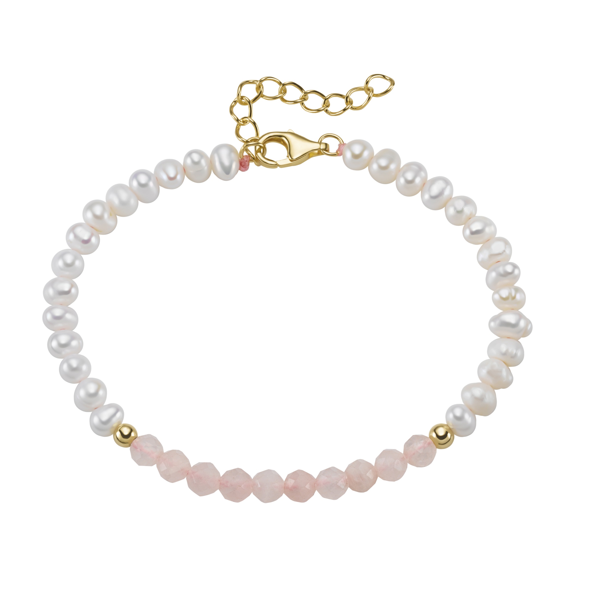 Smart Jewel Armband »mit Süßwasser-Perlen und Rosenquarz-Kugeln, Silber 925«