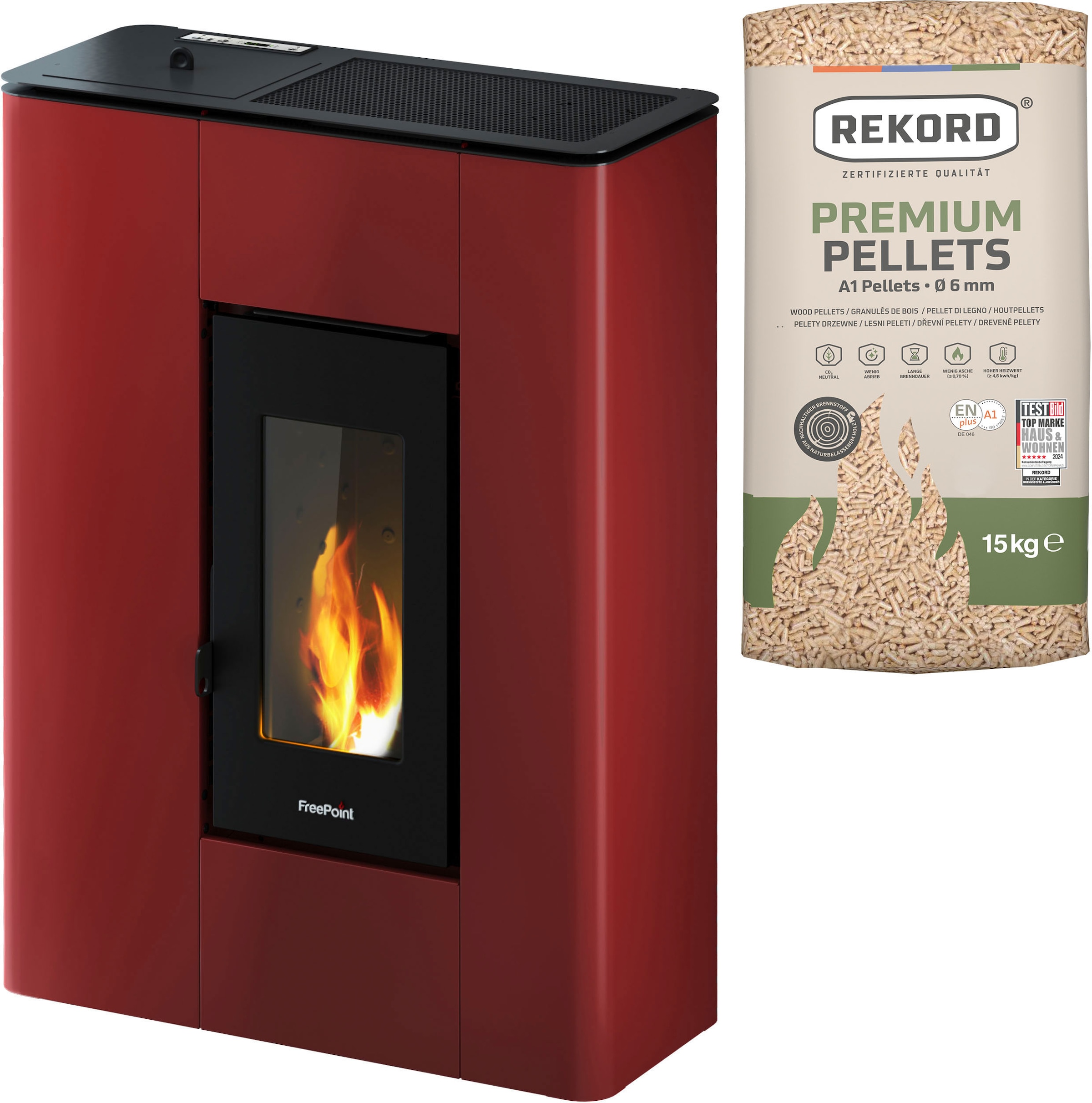 FREEPOINT Pelletofen "»Atrium 5« Bordeaux", transparent, Wohnzimmer, Kaminöfen