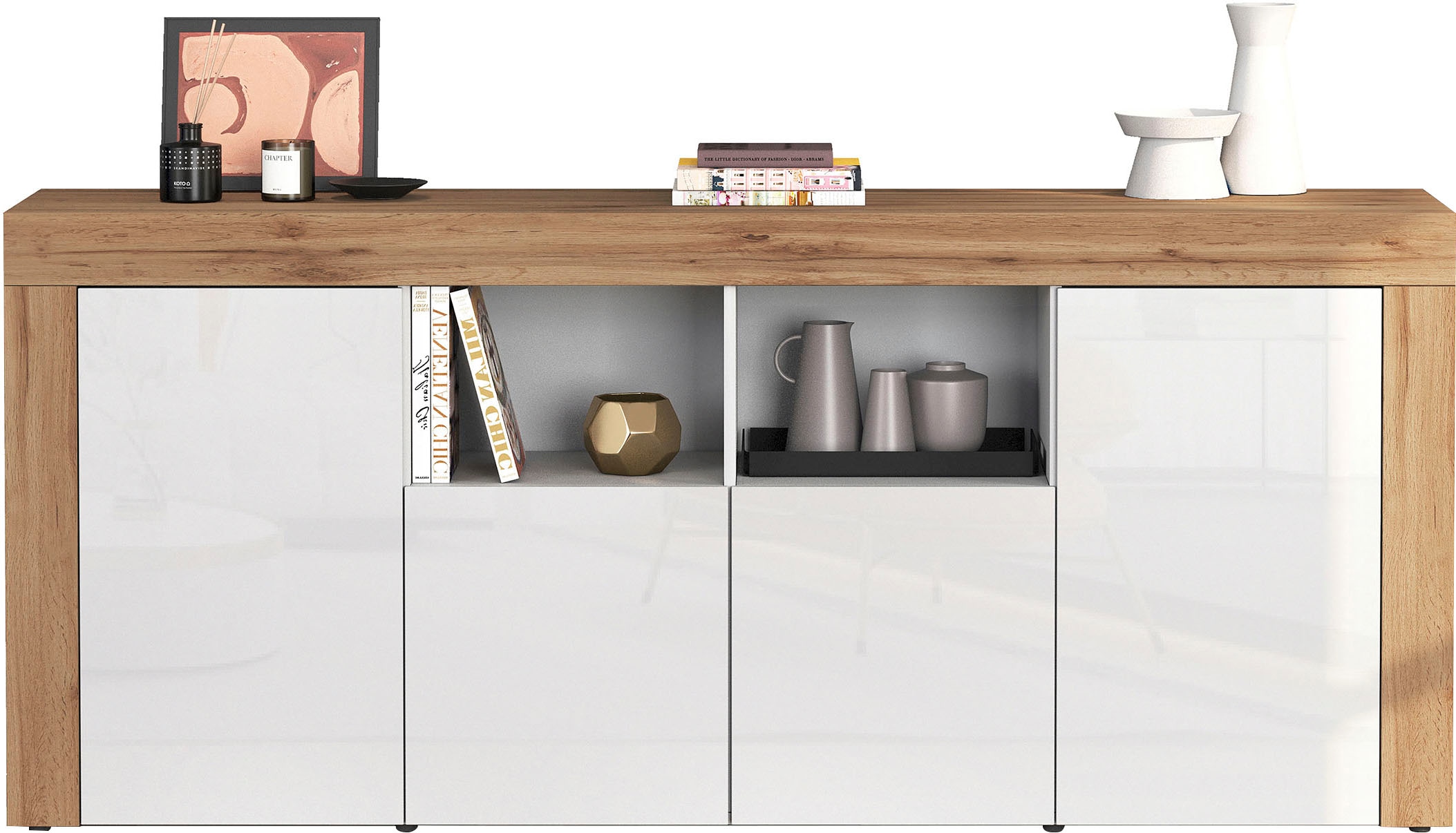 INOSIGN Sideboard »CHRONOS Breite 200 cm mit 4 Türen, 2 offene und 8 geschlossene Fächer«, (1 St.), Sideboard,Kommode, Schrank, Grifflos mit Push to Open, Made in Italy