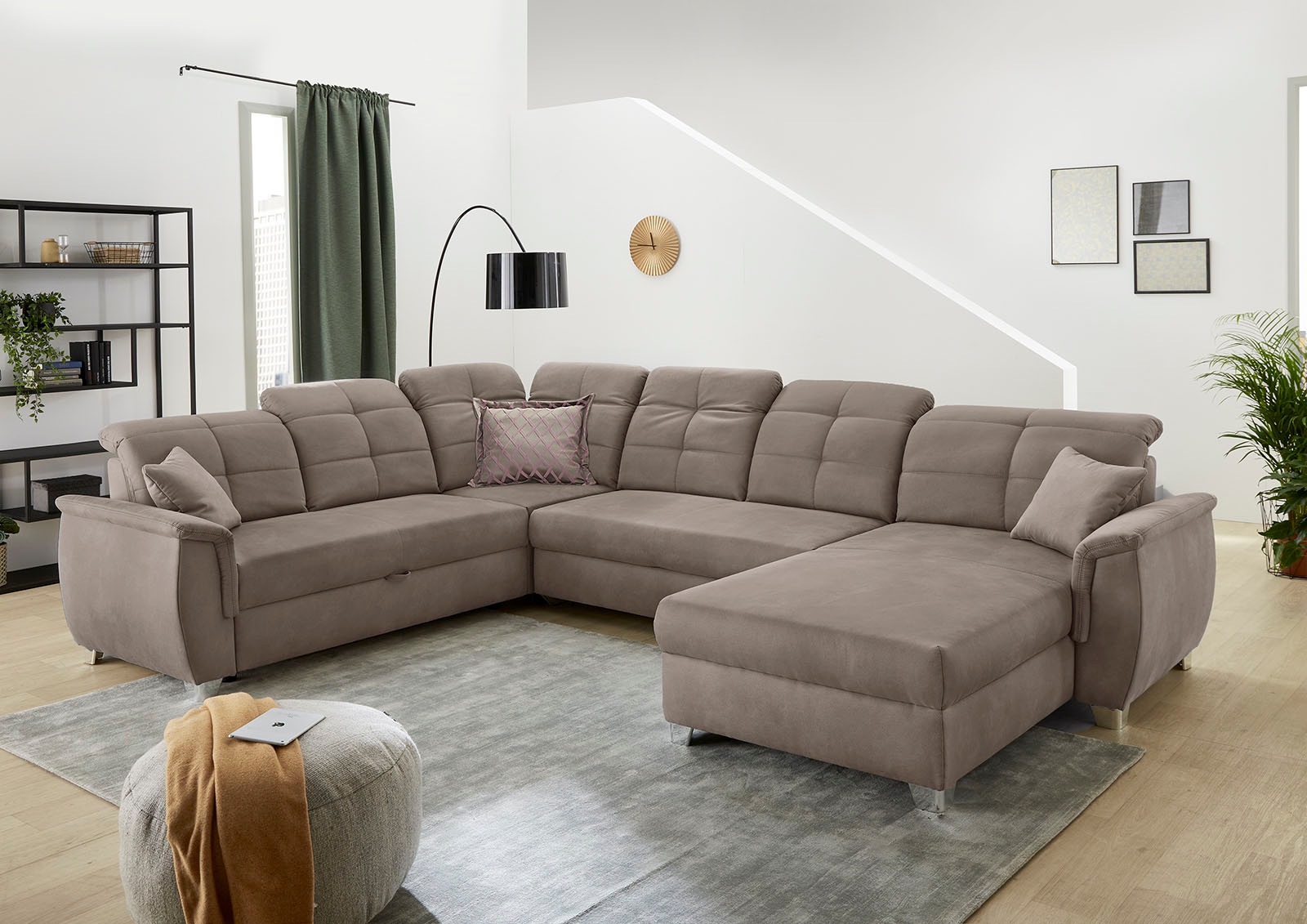 Jockenhöfer Gruppe "Livorno U-Form, B: 354 cm" mit Schlaffunktion, Bettkasten, Kopfteilverstellung & Zierkissen