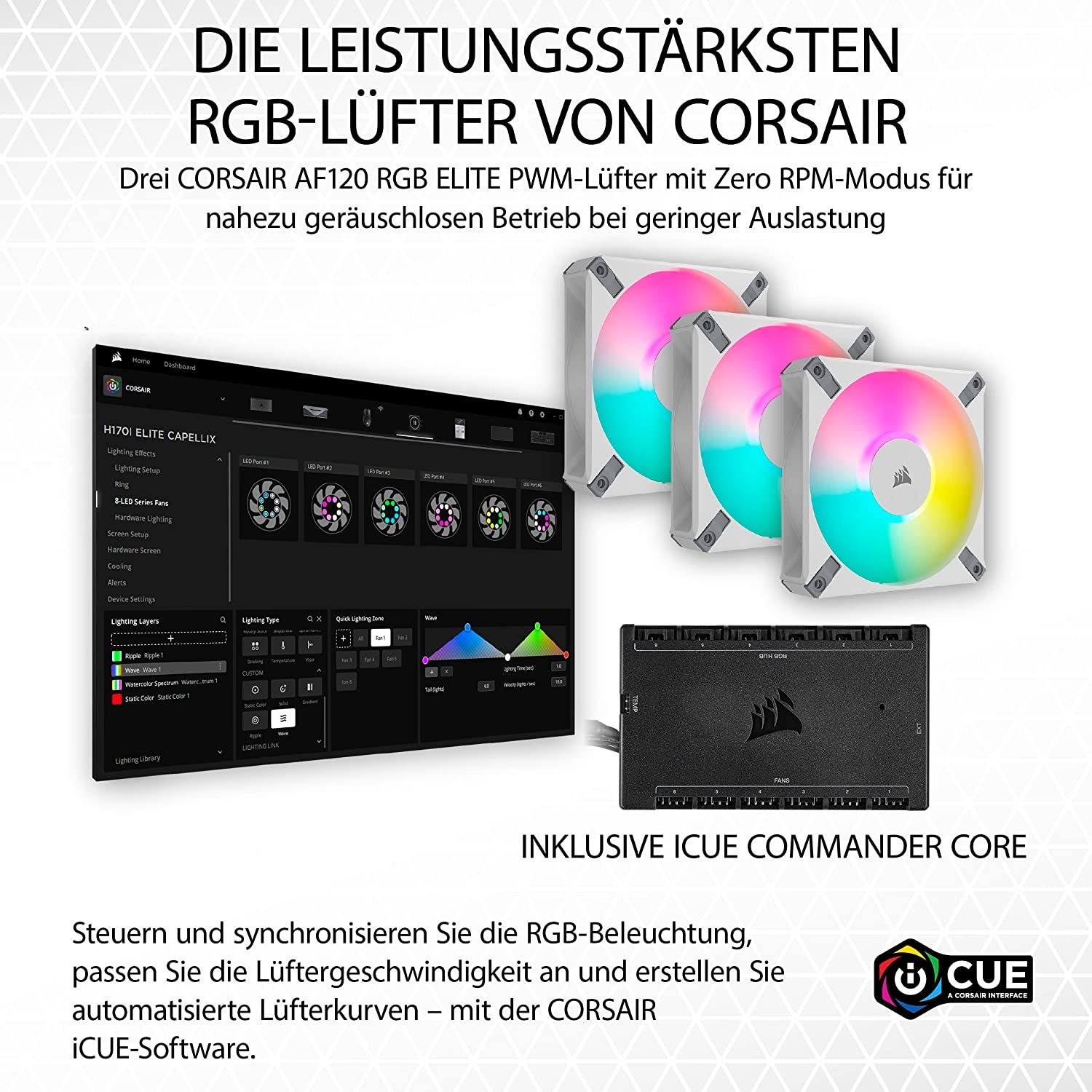 Corsair CPU Kühler »iCUE H150i ELITE CAPELLIX XT White, Liquid CPU Cooler«, (1 St.), RGB Beleuchtung, iCUE