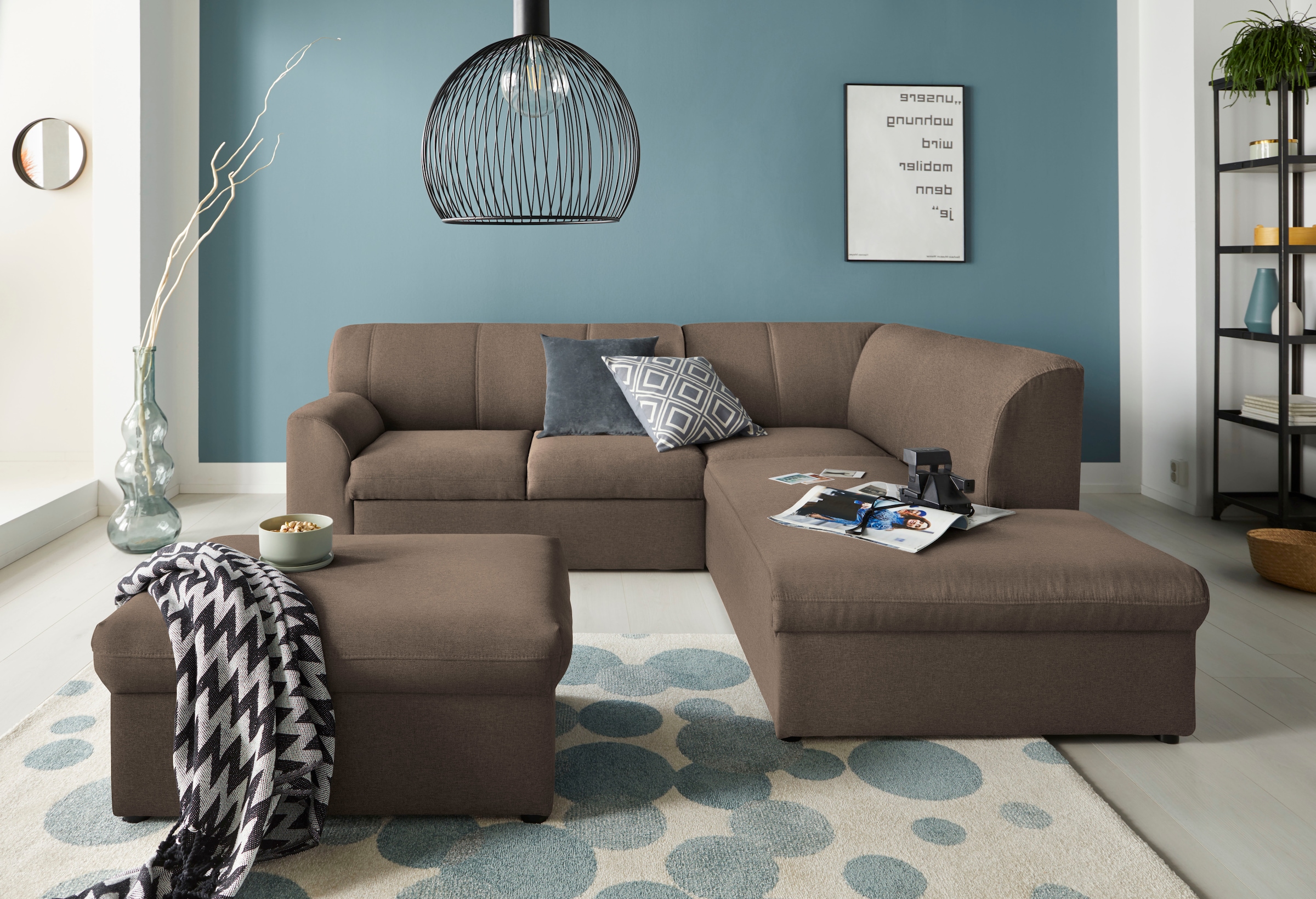 DOMO collection Ecksofa »Topper zeitlos elegant, kompakte Stellmaße, OTTOs Choice, L-Form«, mit Ottomane, wahlweise mit Schlaffunktion