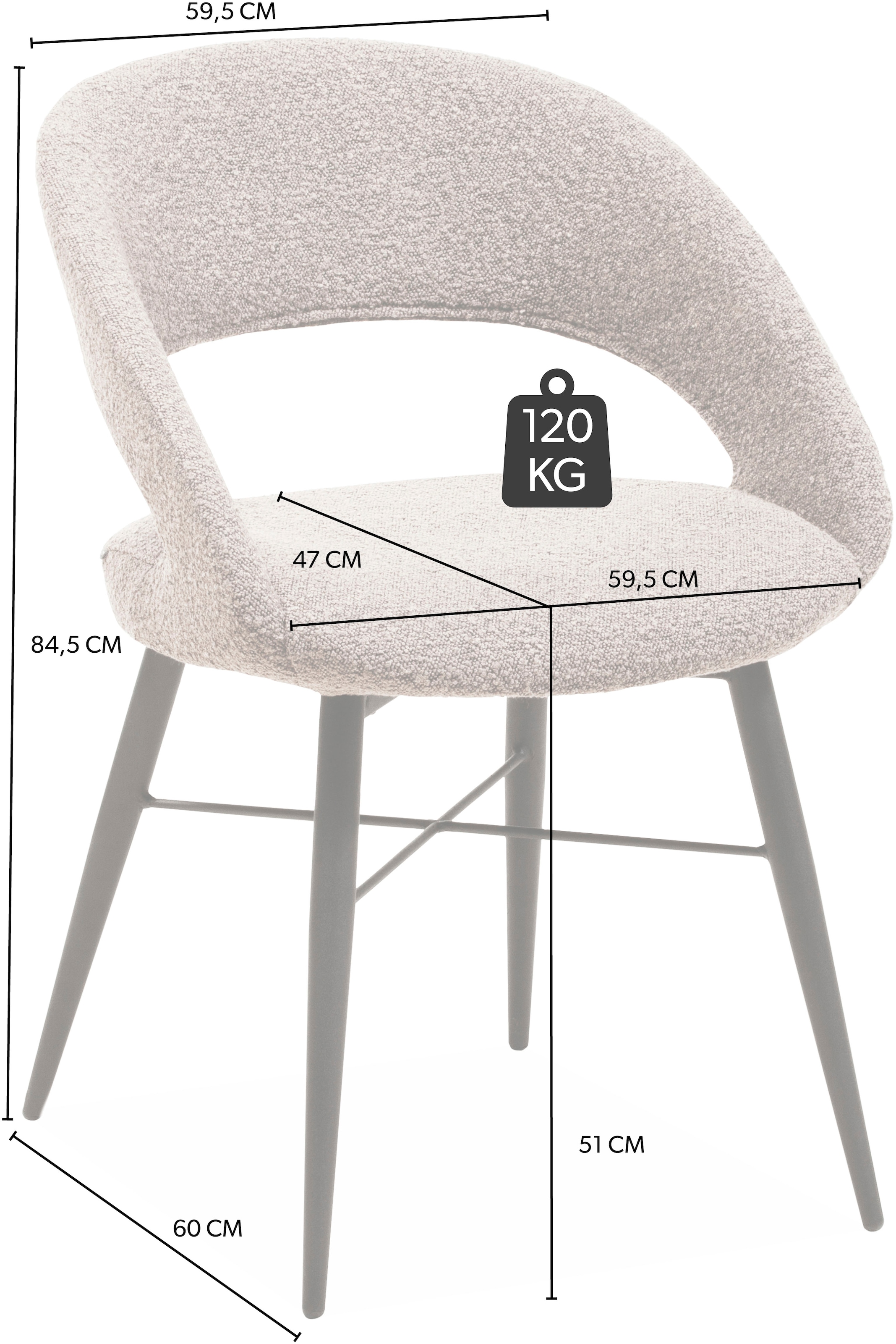 OMG Design Esszimmerstuhl »Marley«, (Set), 2 St., Stoff, mit modernem Cut-Out, Bouclé Bezug