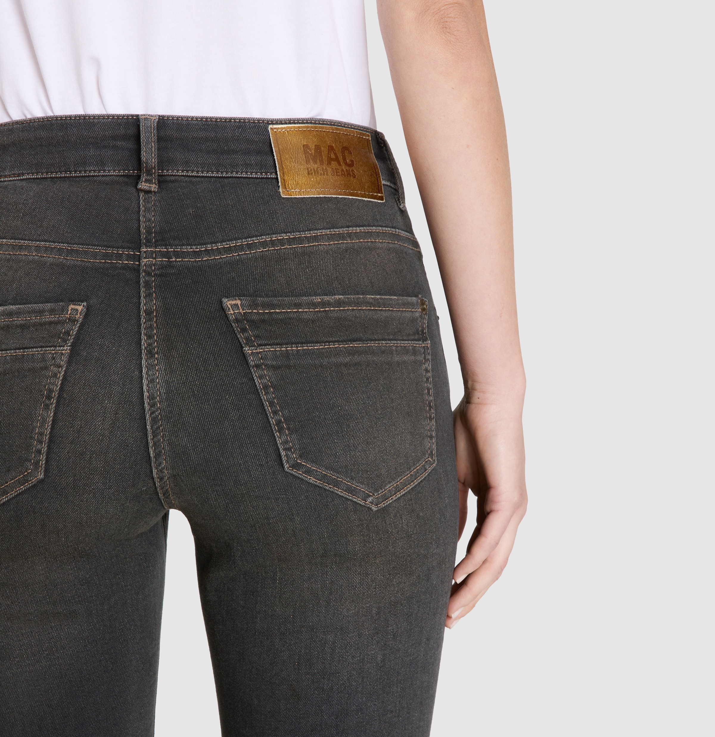 Slim-fit-Jeans MAC "RICH SLIM", Damen, Gr. 38, Länge 30, schwarz (fancy braun schwarz), Denim/Jeans, Obermaterial: 78% Baumwolle, 12% Lyocell, 7% Elastomultiester, 3% Elasthan, unifarben, slim fit lang, Jeans Slim-fit-Jeans, mit Stretch 4