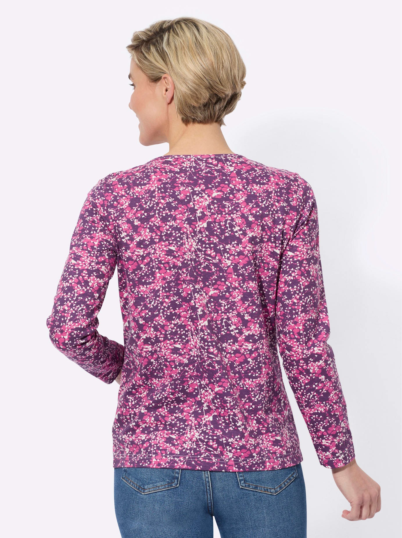 Langarmshirt CLASSIC BASICS "Langarm-Shirt", Damen, Gr. 38, bunt (traube, erika, bedruckt), 100% Baumwolle, gemustert, mehrfarbig, Rundhals, Shirts Langarmshirt 2