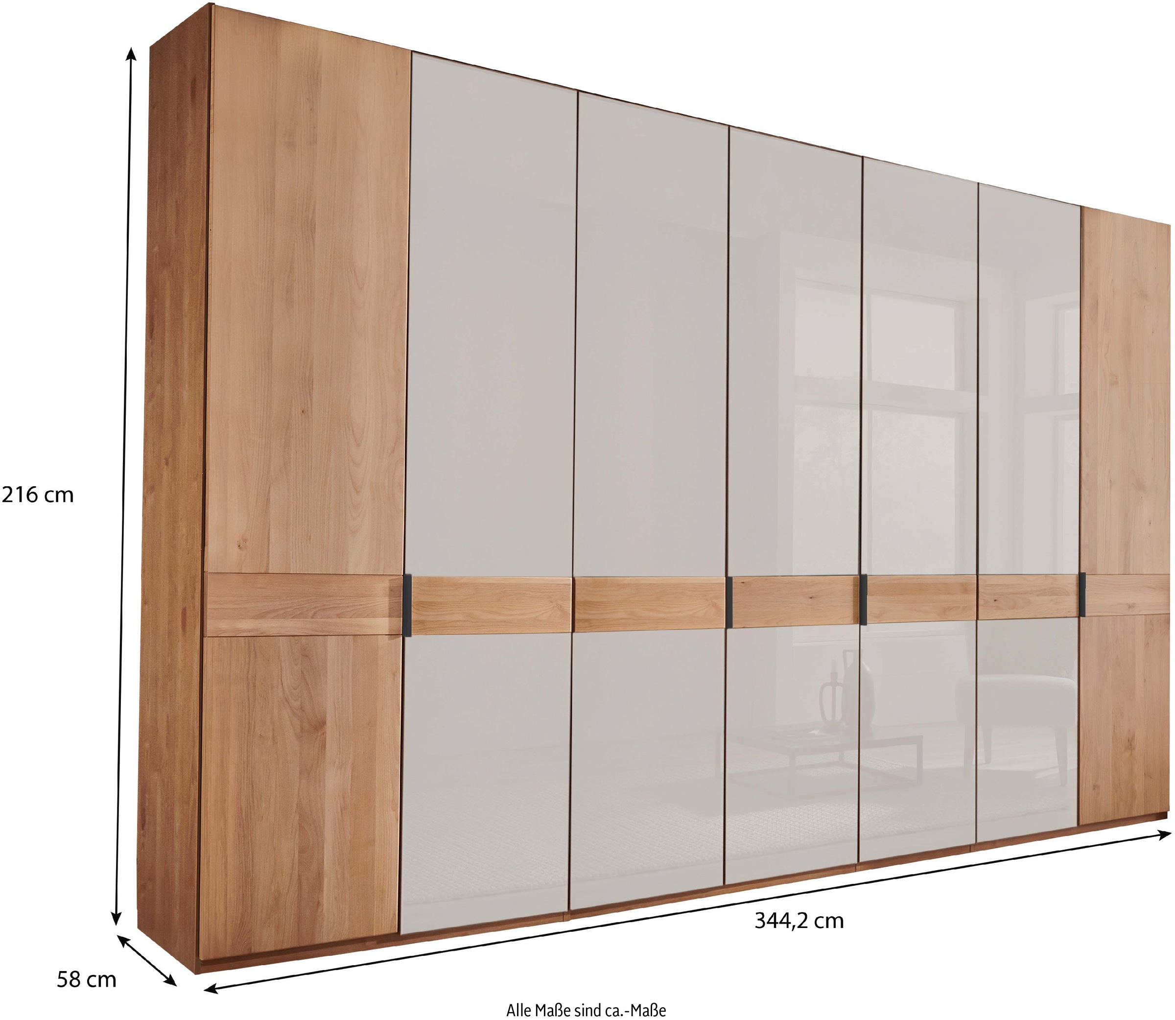 WIEMANN Drehtürenschrank »Cardiff, Massivholztüren in Kombination mit Glas- oder Spiegeltüren«, (4 Breiten, 2 Höhen 216/236cm auswählbar), hochwertiges Design in langlebiger Qualität, viel Stauraum