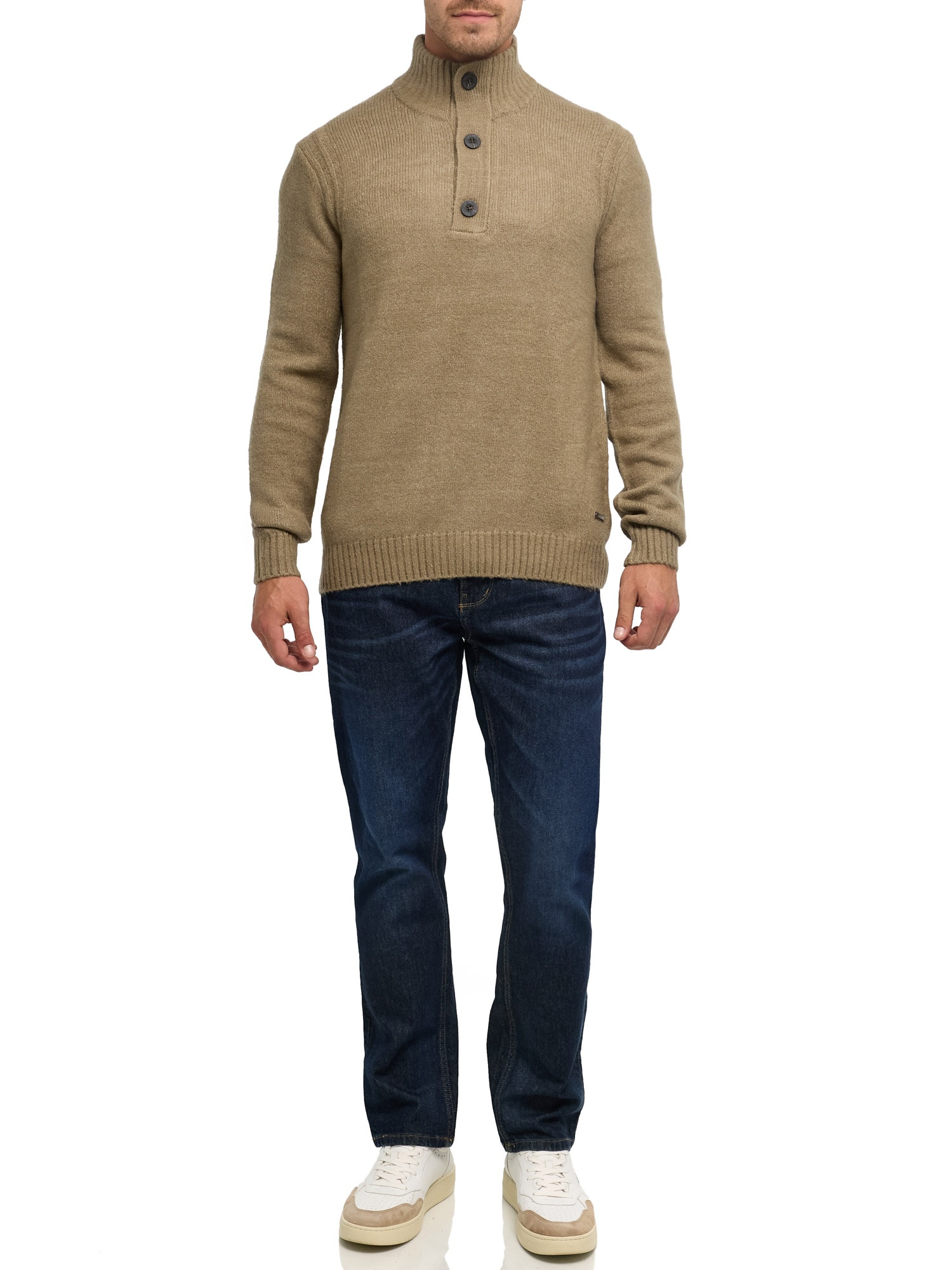 Indicode Strickpullover »INVestdale ½ placket« Materialmix, regular fit