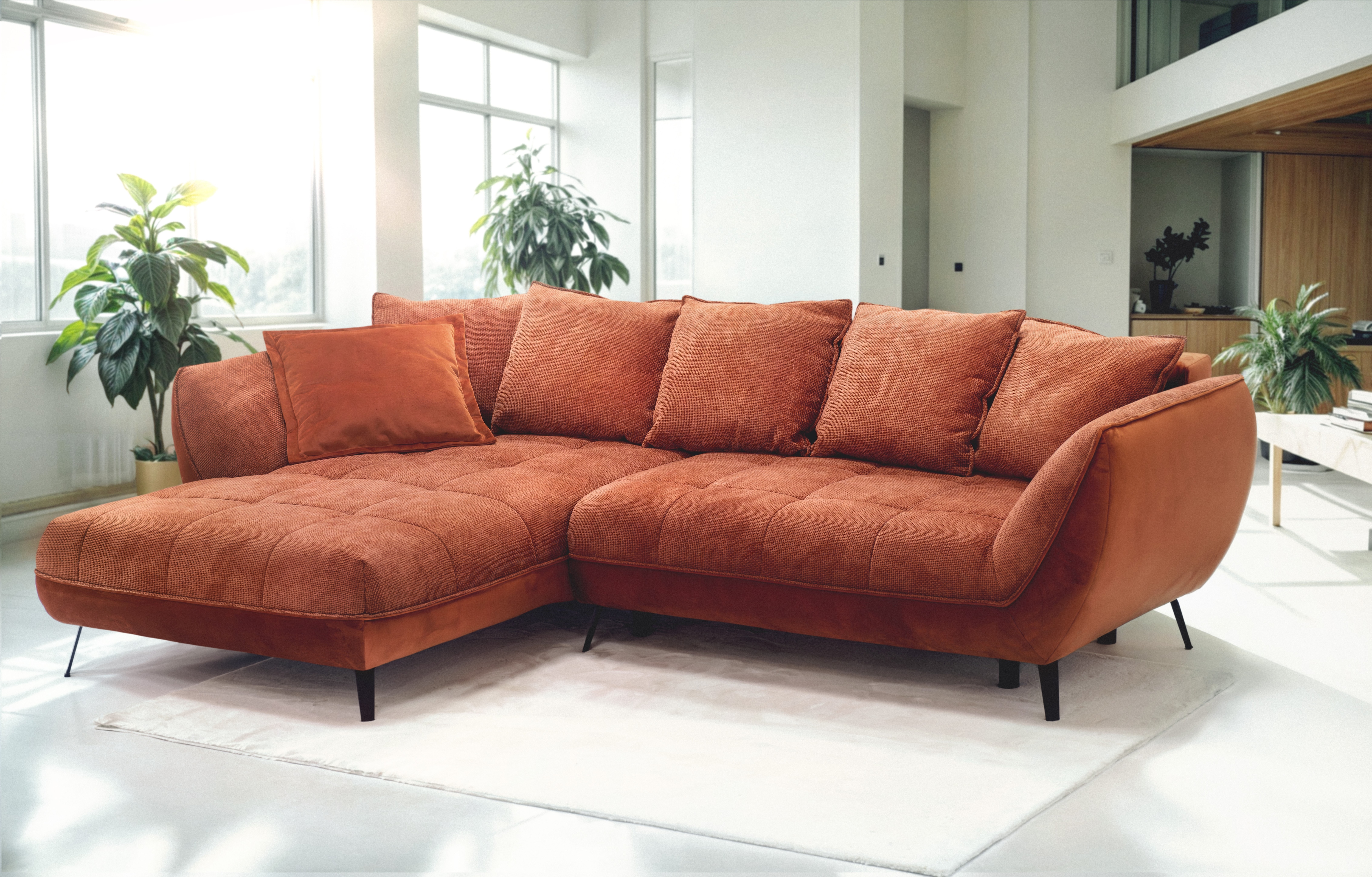 exxpo - sofa fashion Ecksofa "Midway Easy-Lift-Bettfunktion, 15cm bodenfrei, bequem, Breite 282cm" inkl. Bettfunktion und praktischem Bettkasten, L-Form