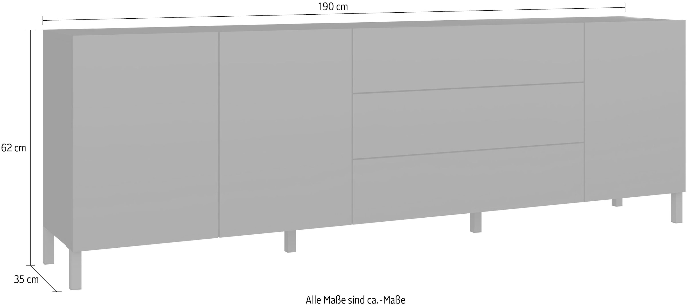 borchardt Möbel Sideboard, Metallfüße, grifflose Optik