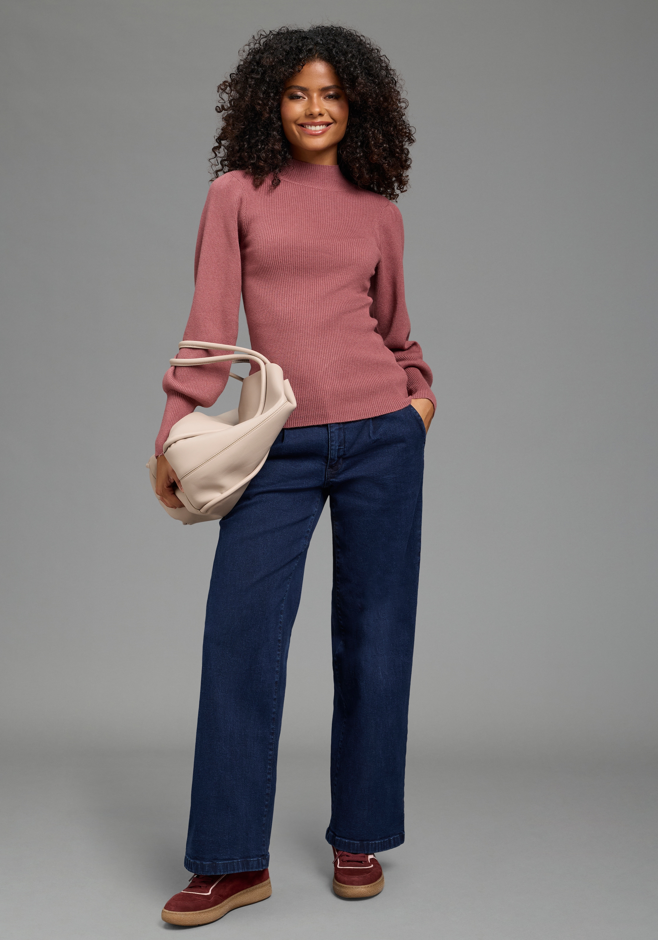 Laura Scott Strickpullover »mit Stehkragen, figurbetonter Passform« aus weicher Viskosemischung