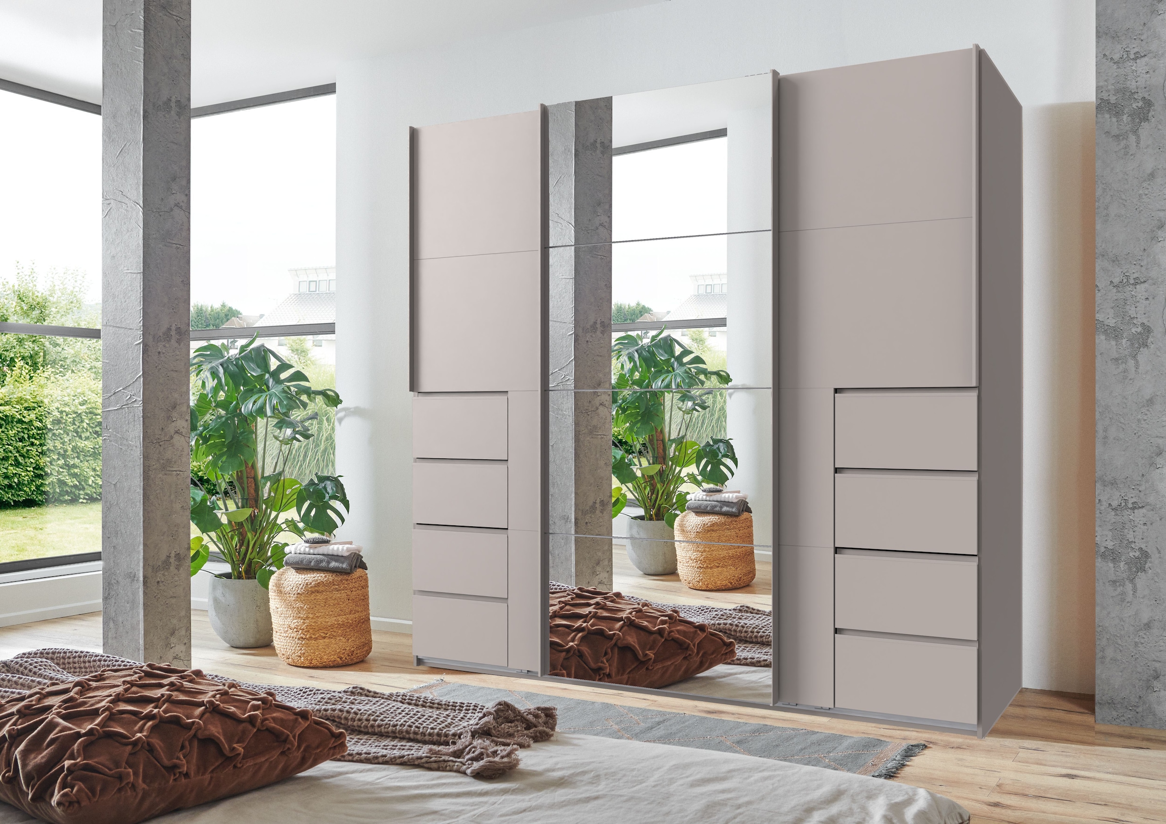 Wimex Schwebetürenschrank »Bali in den Breiten 225cm & 270cm, Kleiderschrank mit Spiegel« Schrank mit 3 Türen, Farbe: Kaschmir