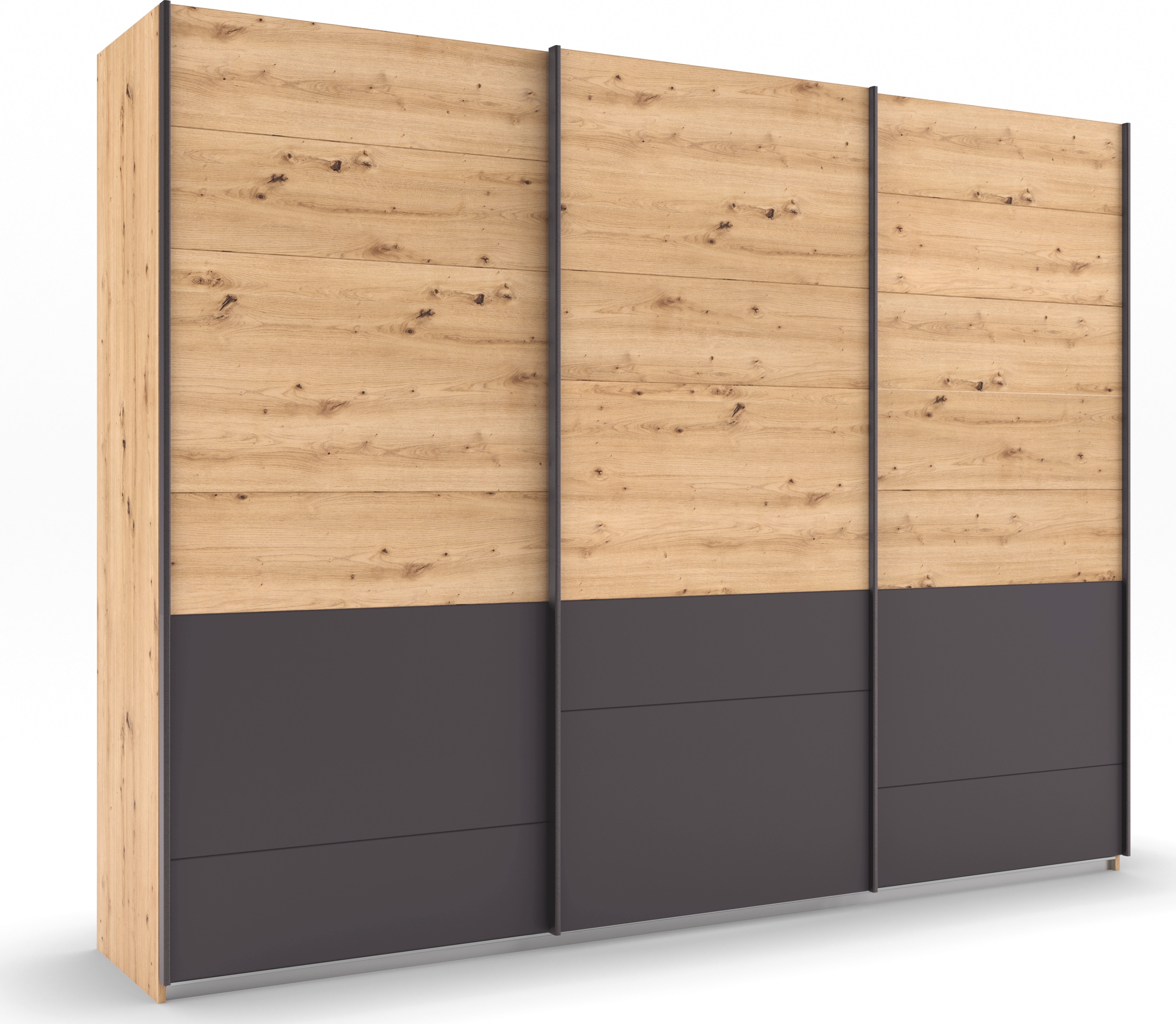rauch Schwebetürenschrank "Kleiderschrank Ankleide Garderobe Schlafzimmerschrank BILBAO-EXTRA" Breiten 181/226/271 cm, Höhe 210 cm, in moderner Absetzung mit Griffleisten in Graumetallic MADE IN GERMANY