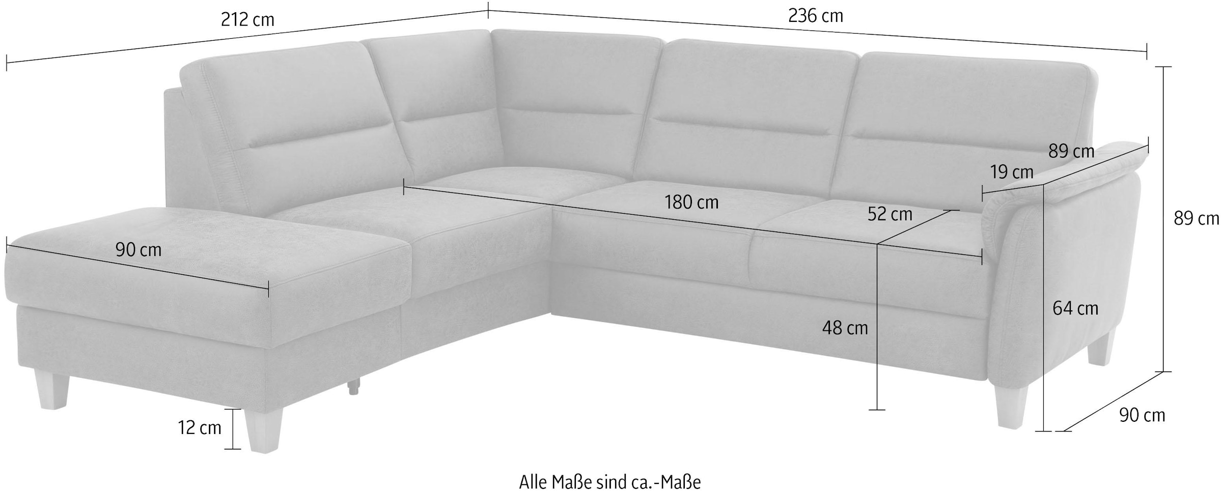 Home affaire Ecksofa »Palmera, L-Form, B: 236 cm, Bettfunktion & Bettkasten wählbar« Federkern-Polsterung, Sitzhöhe 48 cm, handgefertigt, stilvolles Design