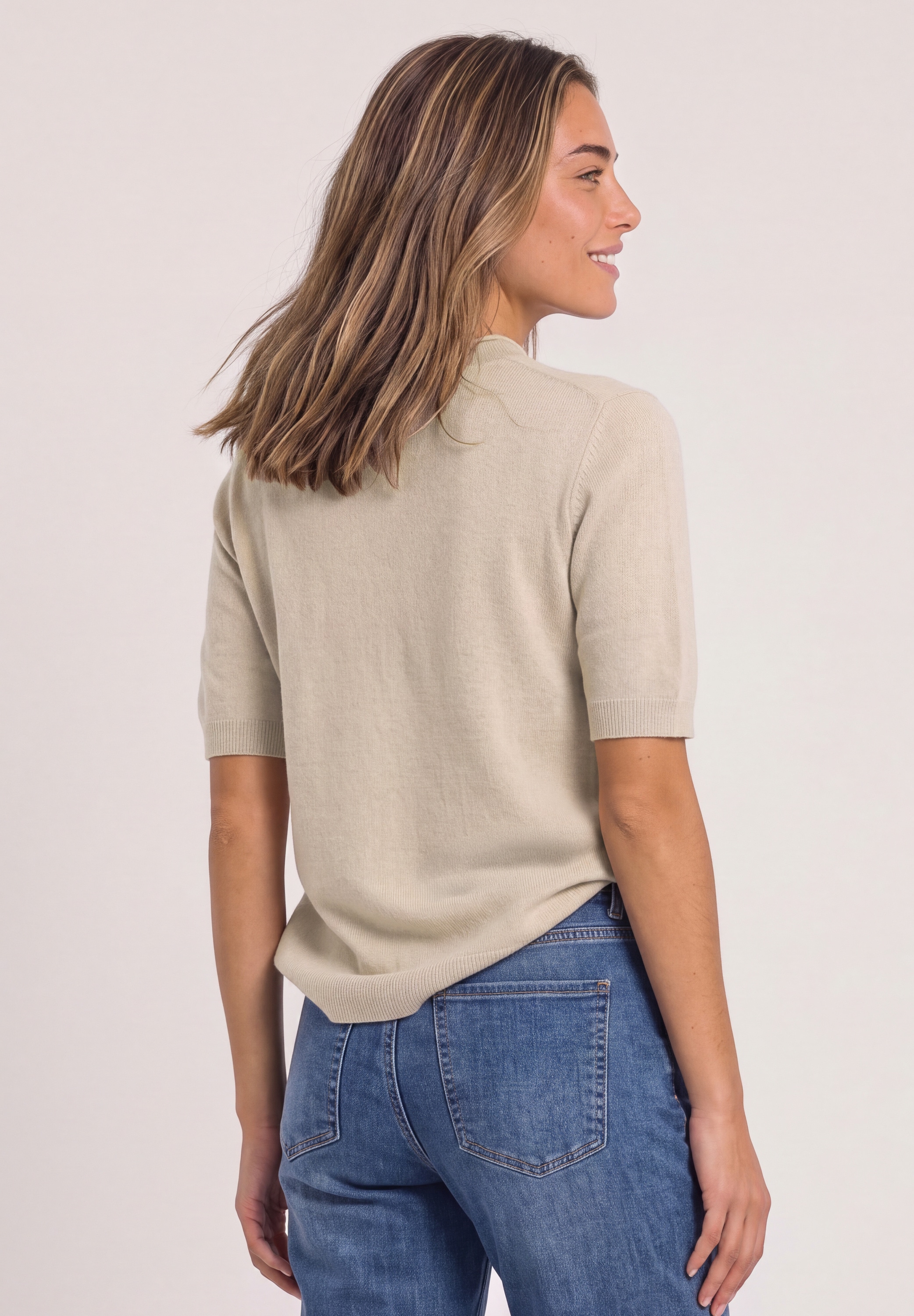 STREET ONE Kurzarmpullover mit Stehkragen