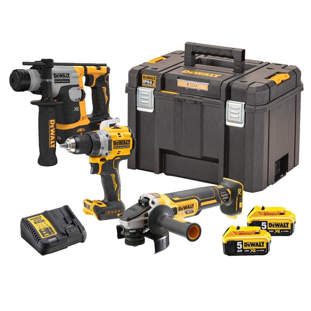 DeWalt Elektrowerkzeug-Set »DCK355P2T-QW Akku-Kombopack 18V, Bohrschrauber, Bohrhammer«, (2x 5Ah Li-Ionen Akku, Ladegerät, T STAK-Box VI)