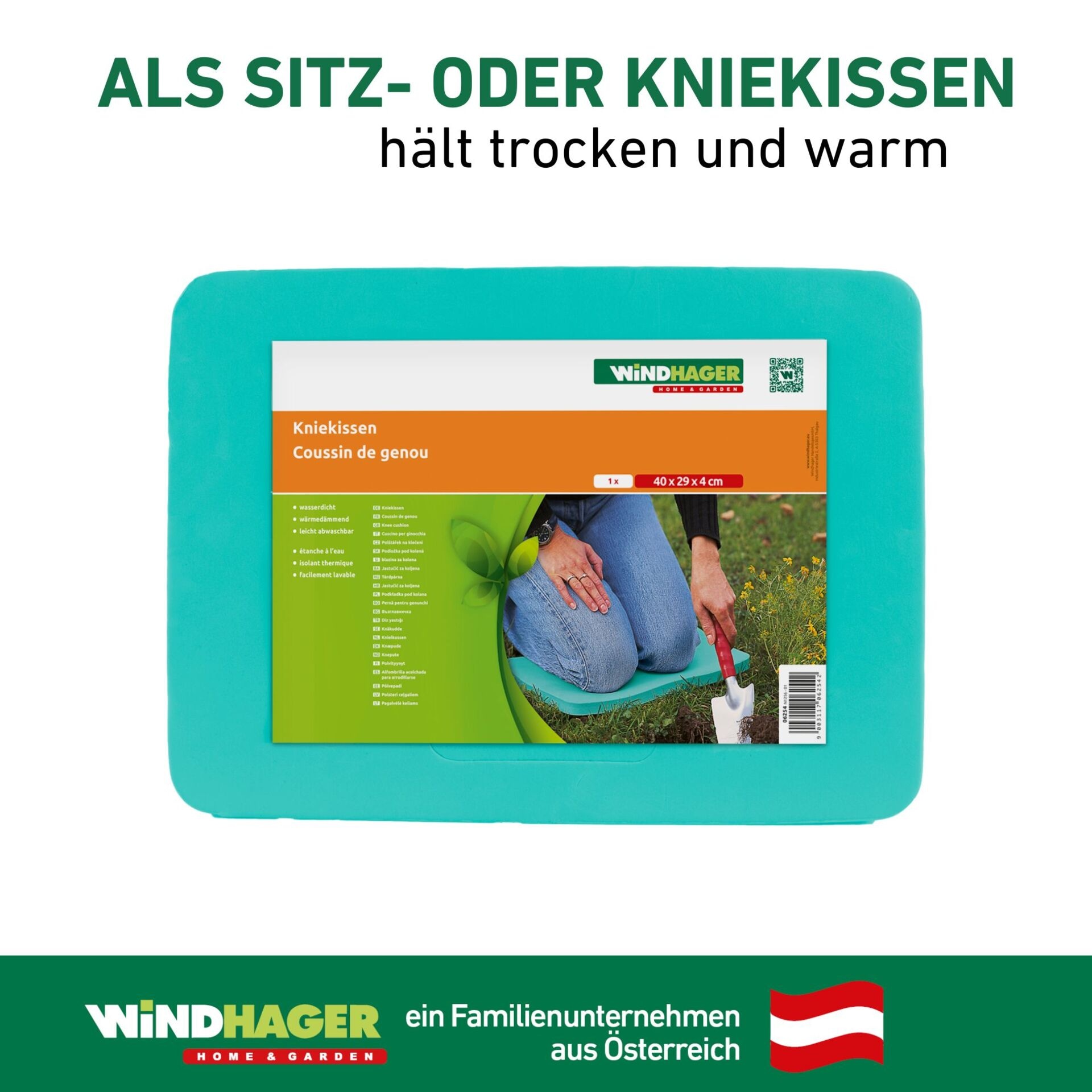 Windhager Kniekissen »für Garten- oder Renovierungsarbeiten im Haus« Sitzkissen türkis, Mehrzweckkissen mit Tragegriff, 40 x 29 x 4 cm