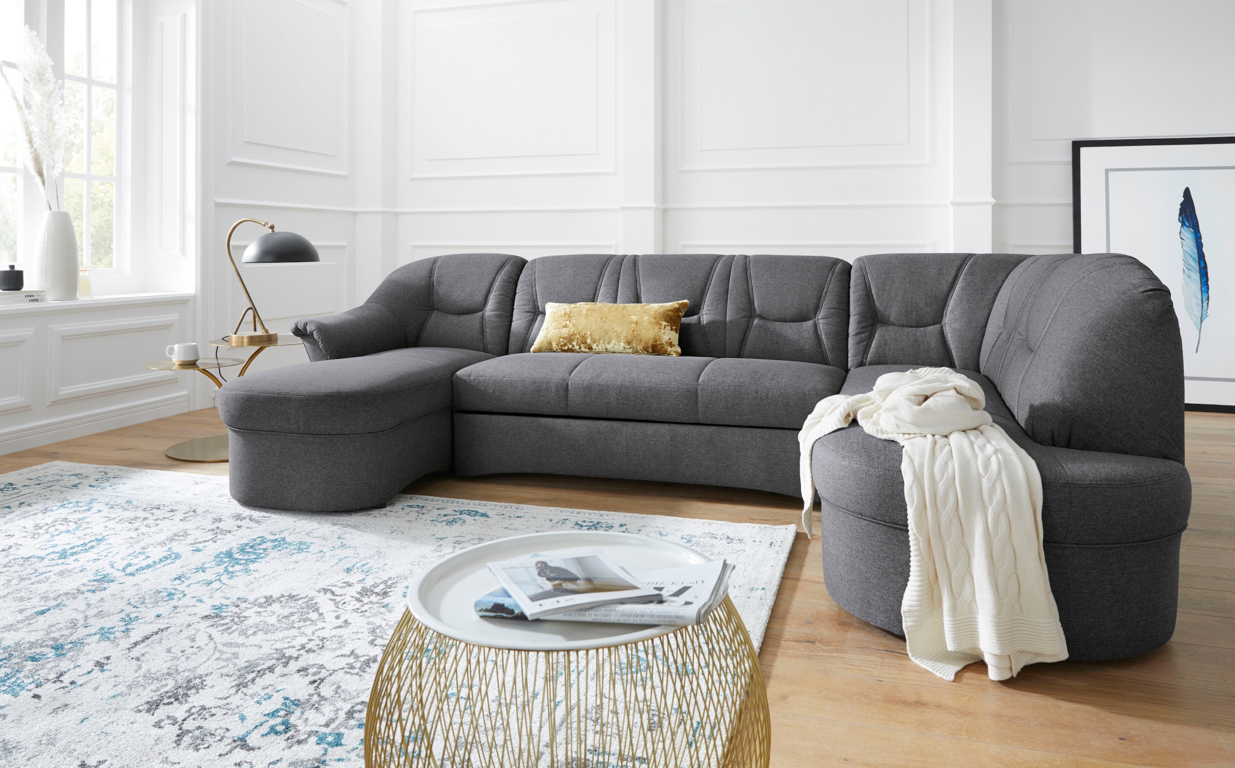 DOMO collection "SARAFINA 295x83x180 cm, auch mit Federkern für mehr Sitzkomfort" whlw. mit Bettfunktion, elegantes Design, U-Form