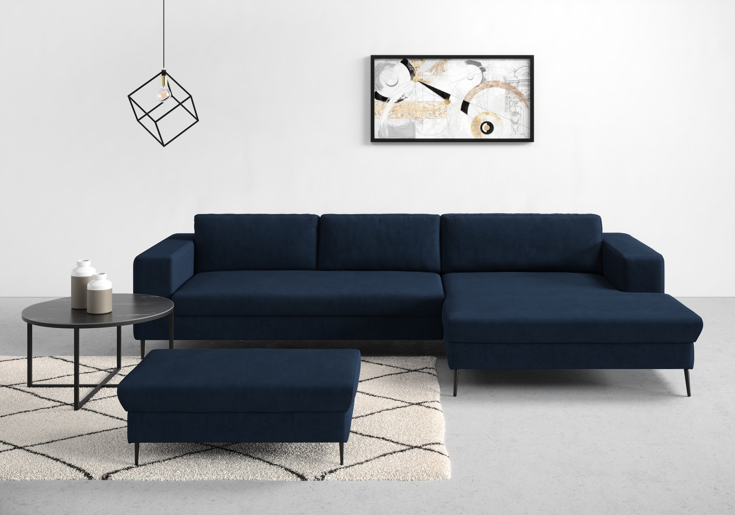 DOMO collection Ecksofa "Modica, zeitlos & elegant, Breite 329cm, hoher Fuß, bequem, L-Form" Auch in Cord, Fußhöhe passend für gängige Saugroboter