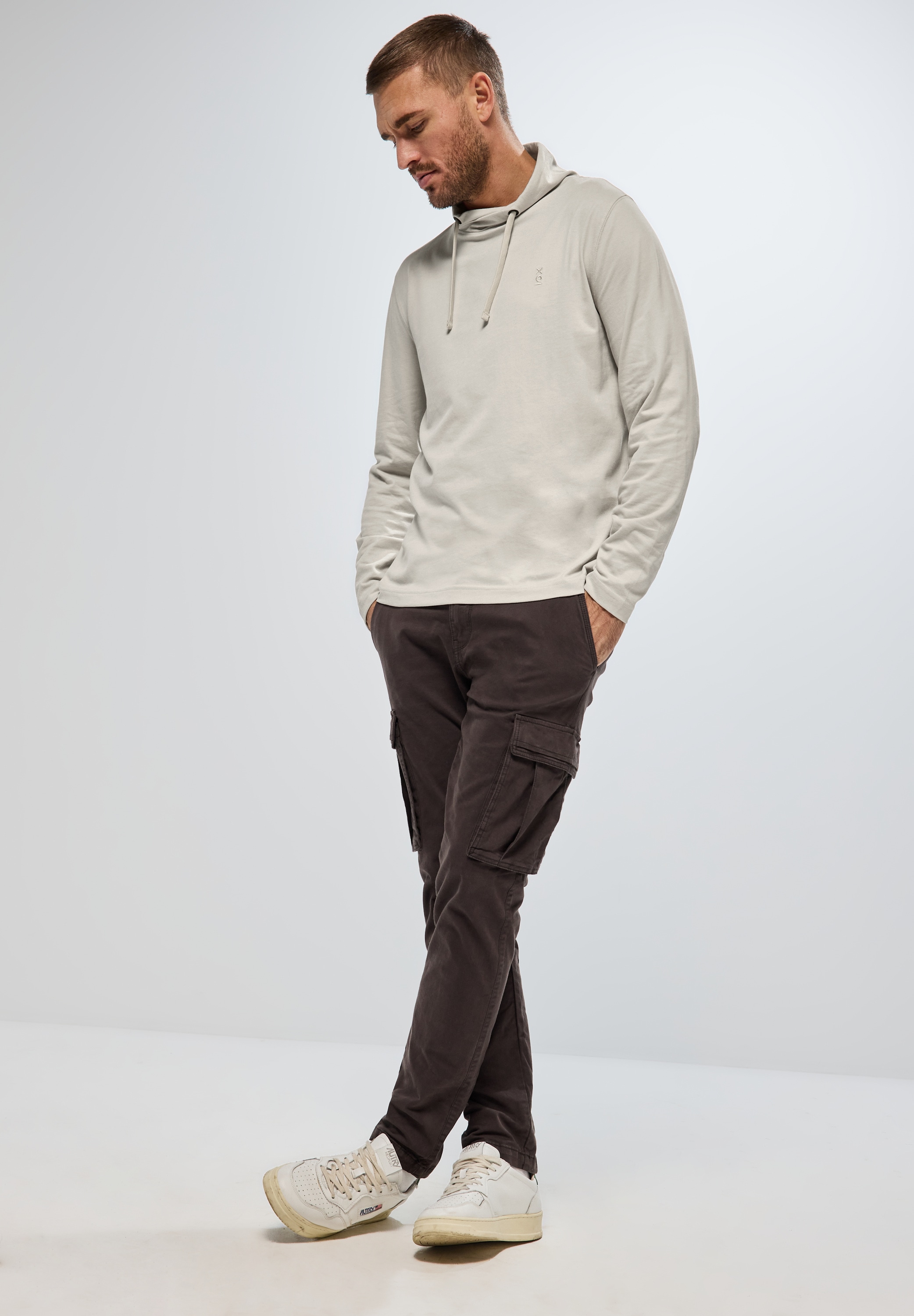 STREET ONE MEN Langarmshirt, mit Tunnelzugband am Kragen