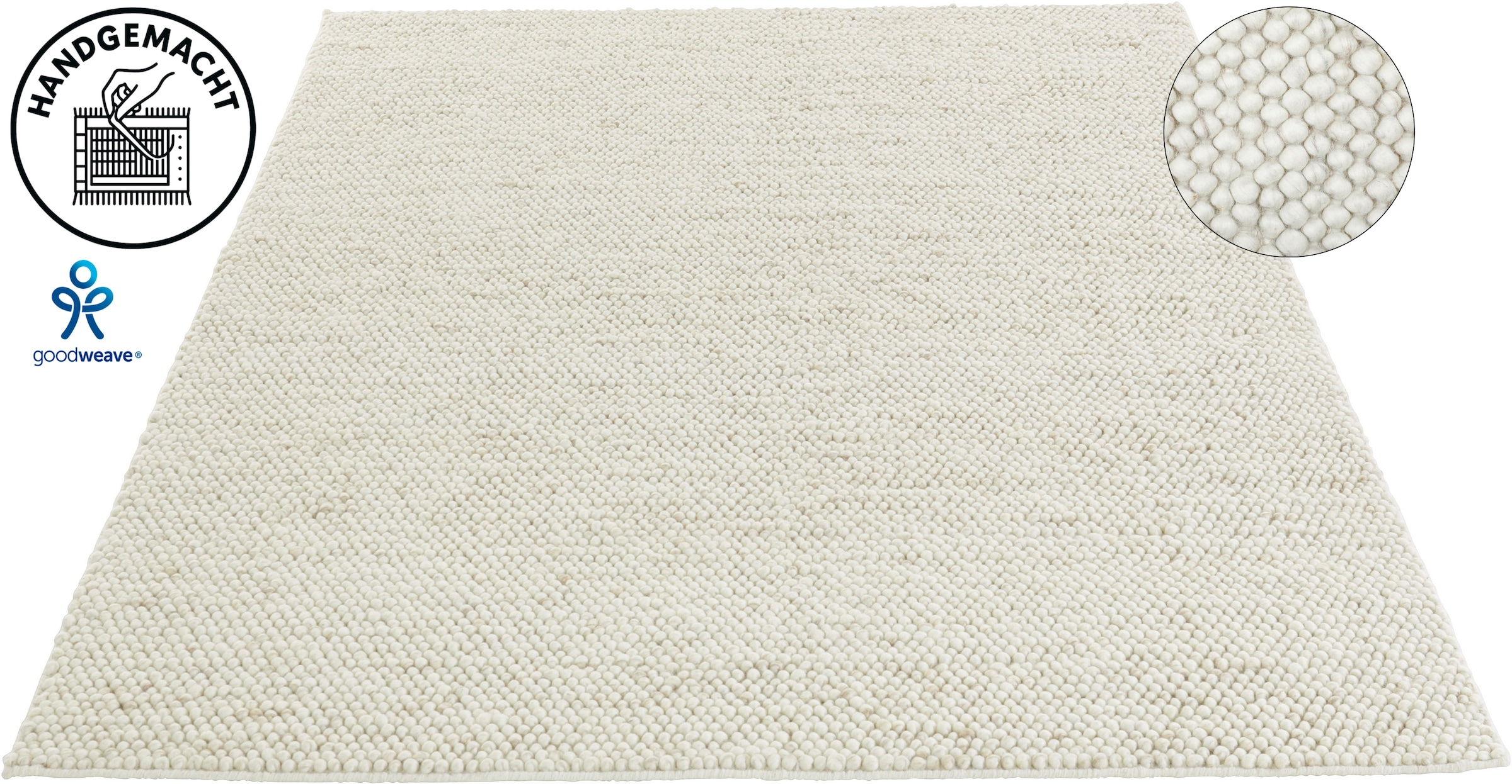 LeGer Home by Lena Gercke Wollteppich "Ainhoa, handgewebt, Wolle" rechteckig 12 mm Höhe einfarbig, Wolle, Teppich, Wohnzimmer, Schlafzimmer, Esszimmer