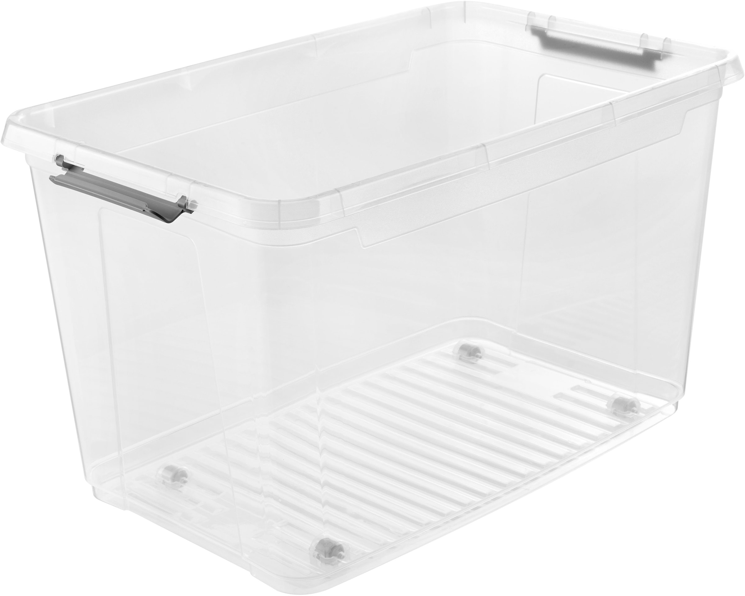 keeeper Aufbewahrungsbox »Clipbox Leo (Set 5 St.) 56 L, 59 x 38 x 35,5 cm« Schanierclips, Doppelöffnung, 90° drehbare Räder, fixierbarer Deckel