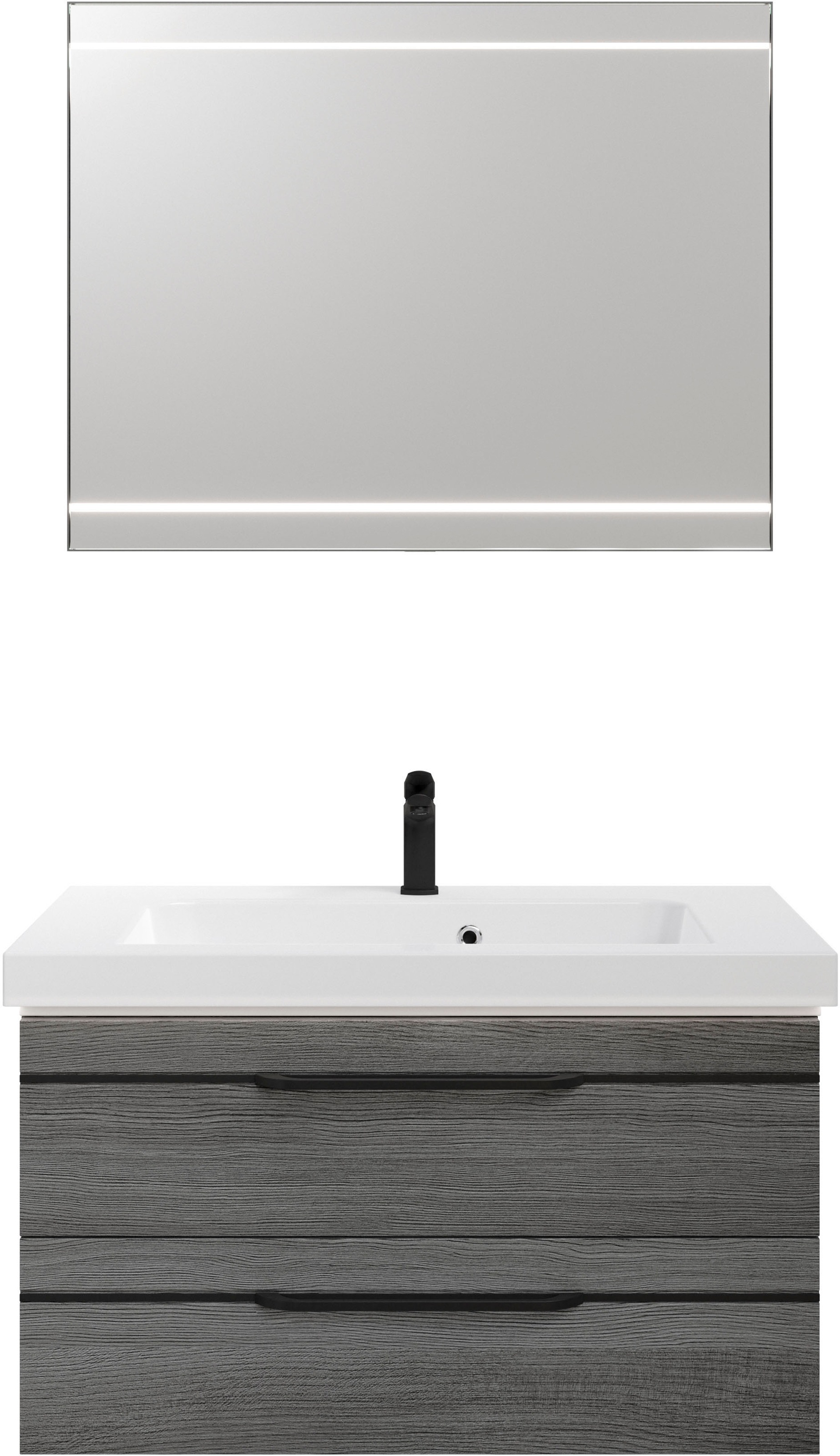 Saphir Badmöbel-Set »Balto 2-teilig Mineralmarmor-Waschtisch mit LED-Spiegel, Waschplatz«, (2 St.), 92 cm breit, mit 2 Schubladen, Badschrank inkl. Schubladendämpfer