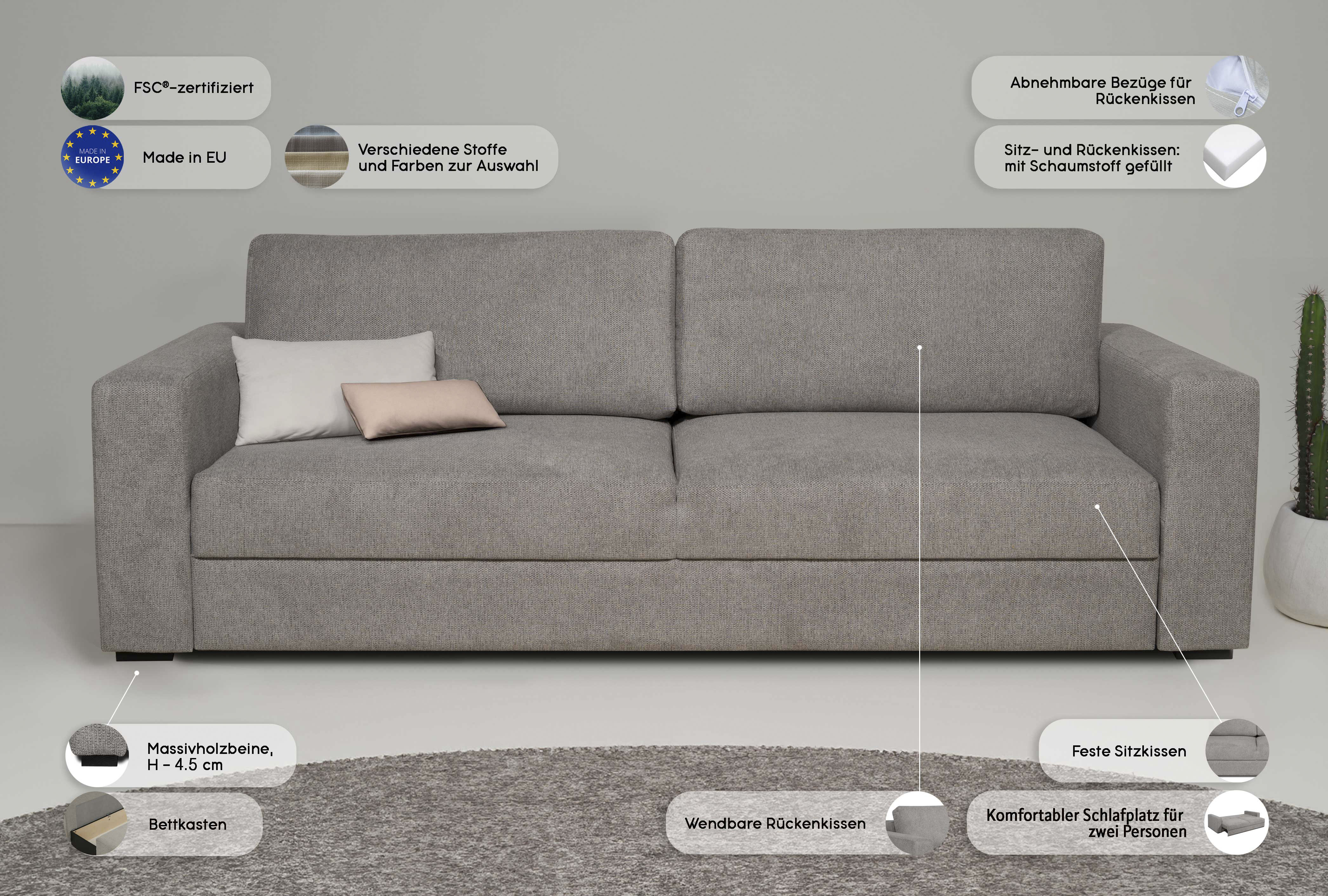 Thumbnail - Home affaire Schlafsofa "Calrence", mit aufklappbarer Bettfunktion, zwei Armlehnevarianten in der Serie