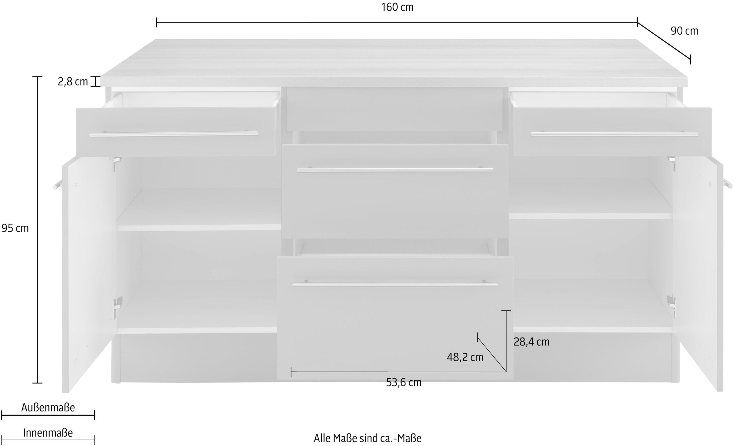 OPTIFIT Kochinsel »Bern«, Stellbreite 160x95 cm mit höhenverstellbaren Füßen